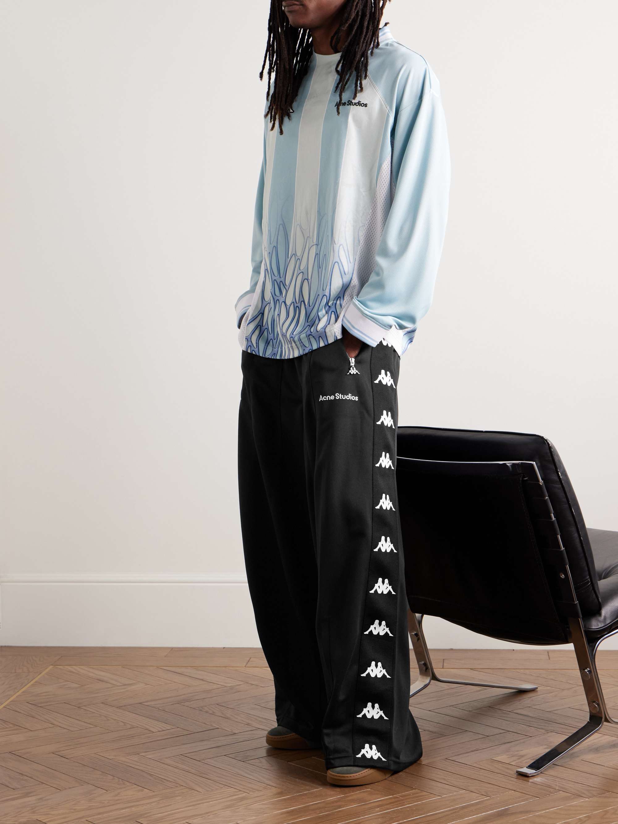 + Kappa Wide-Leg Webbing-Trimmed Logo-Embroidered Tech-Jersey Track Pants view