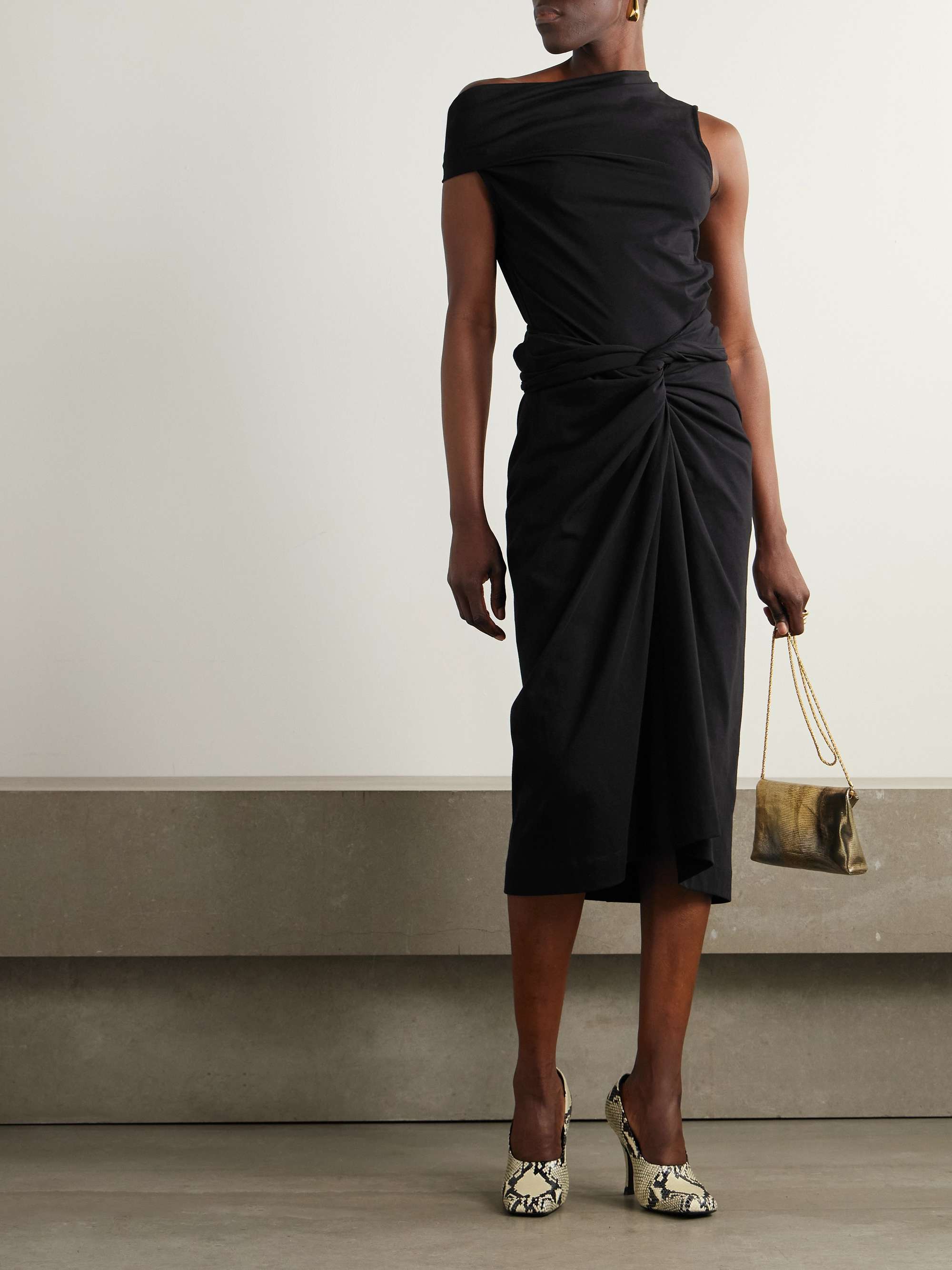 Off-the-shoulder draped cotton-jersey top view
