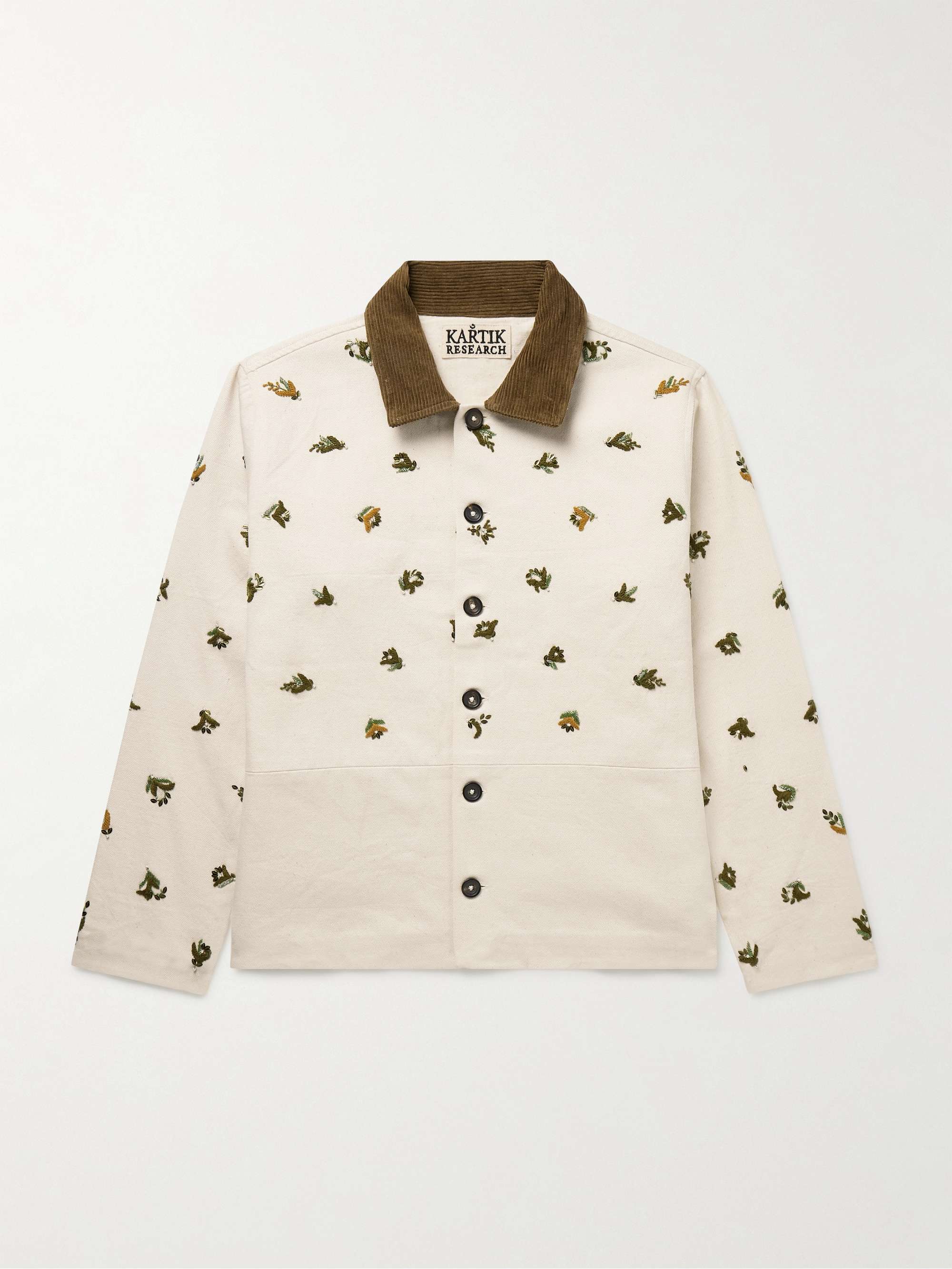 Corduroy-Trimmed Embroidered Embellished Cotton-Twill Jacket view