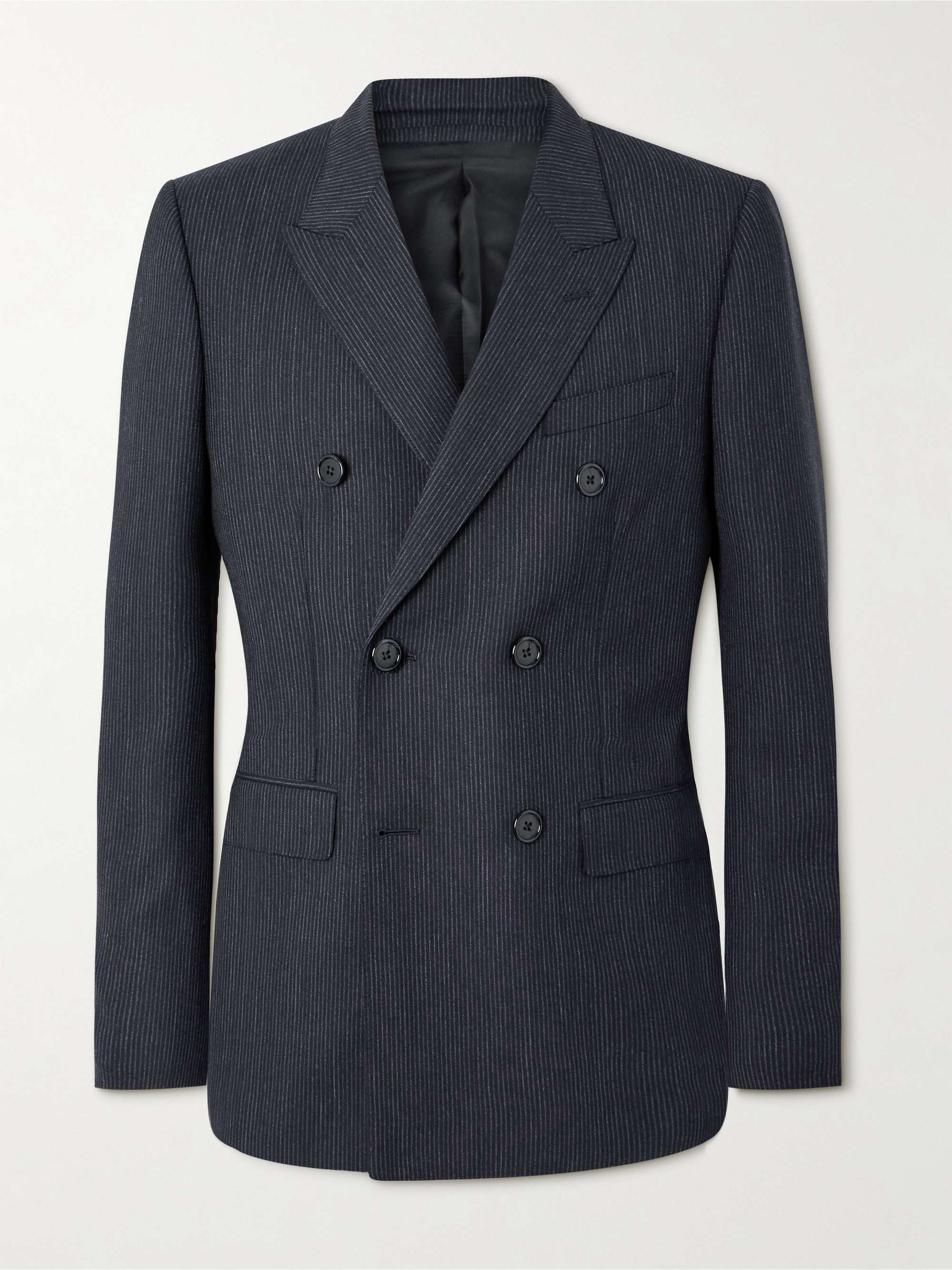 Slim-Fit Double-Breasted Pinstriped Wool Blazer view