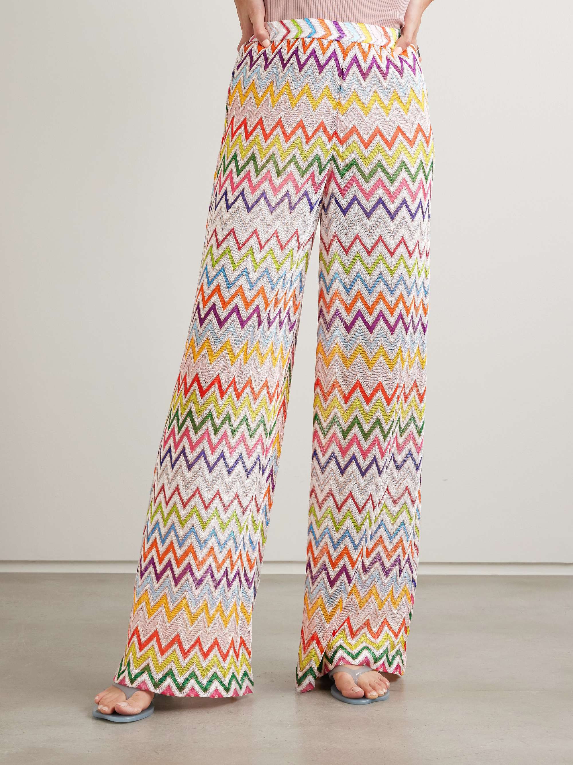 Striped metallic crochet-knit pants view