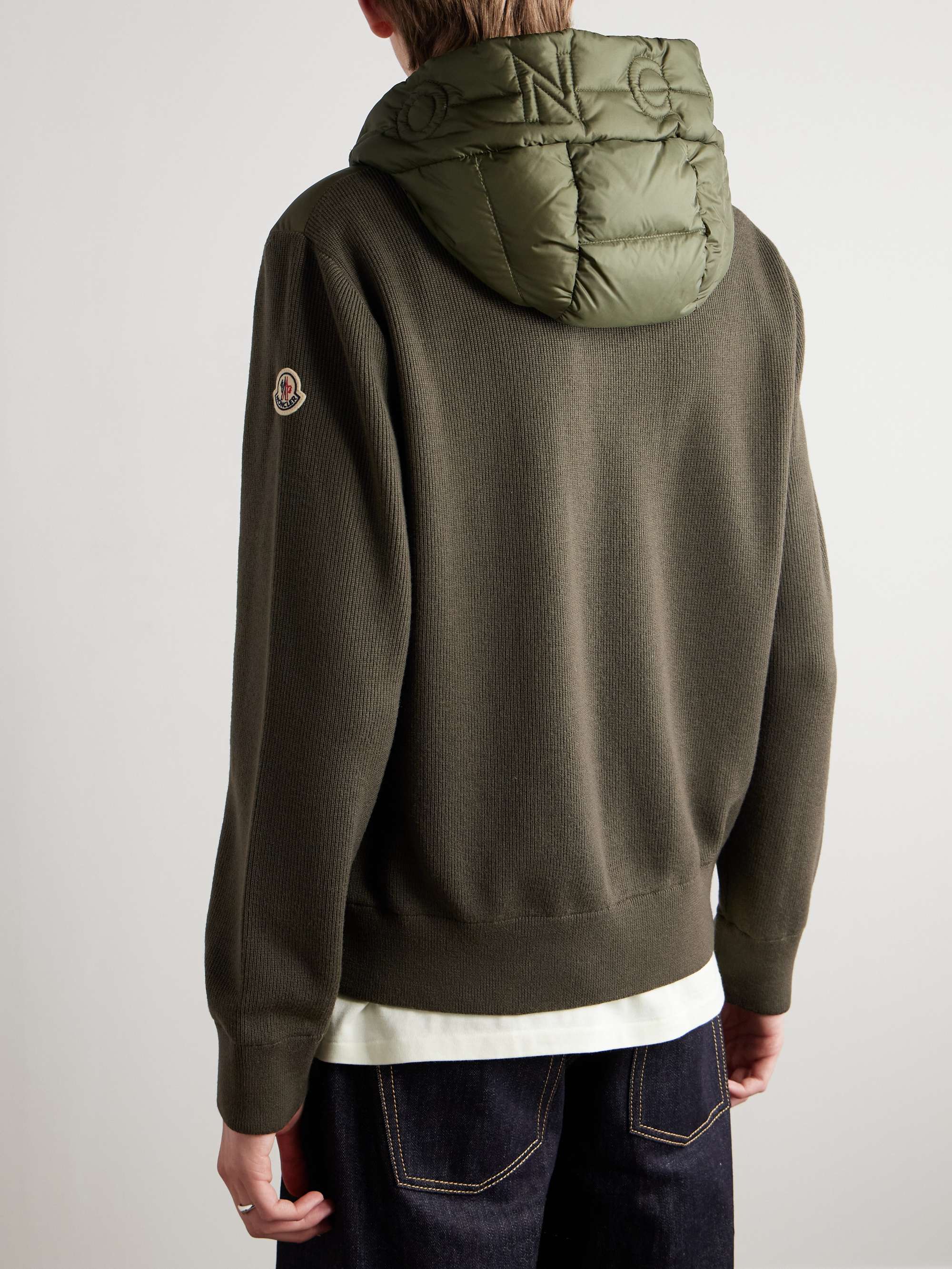 Logo-Appliquéd Wool-Trimmed Quilted Shell Hooded Down Zip-Up Cardigan view