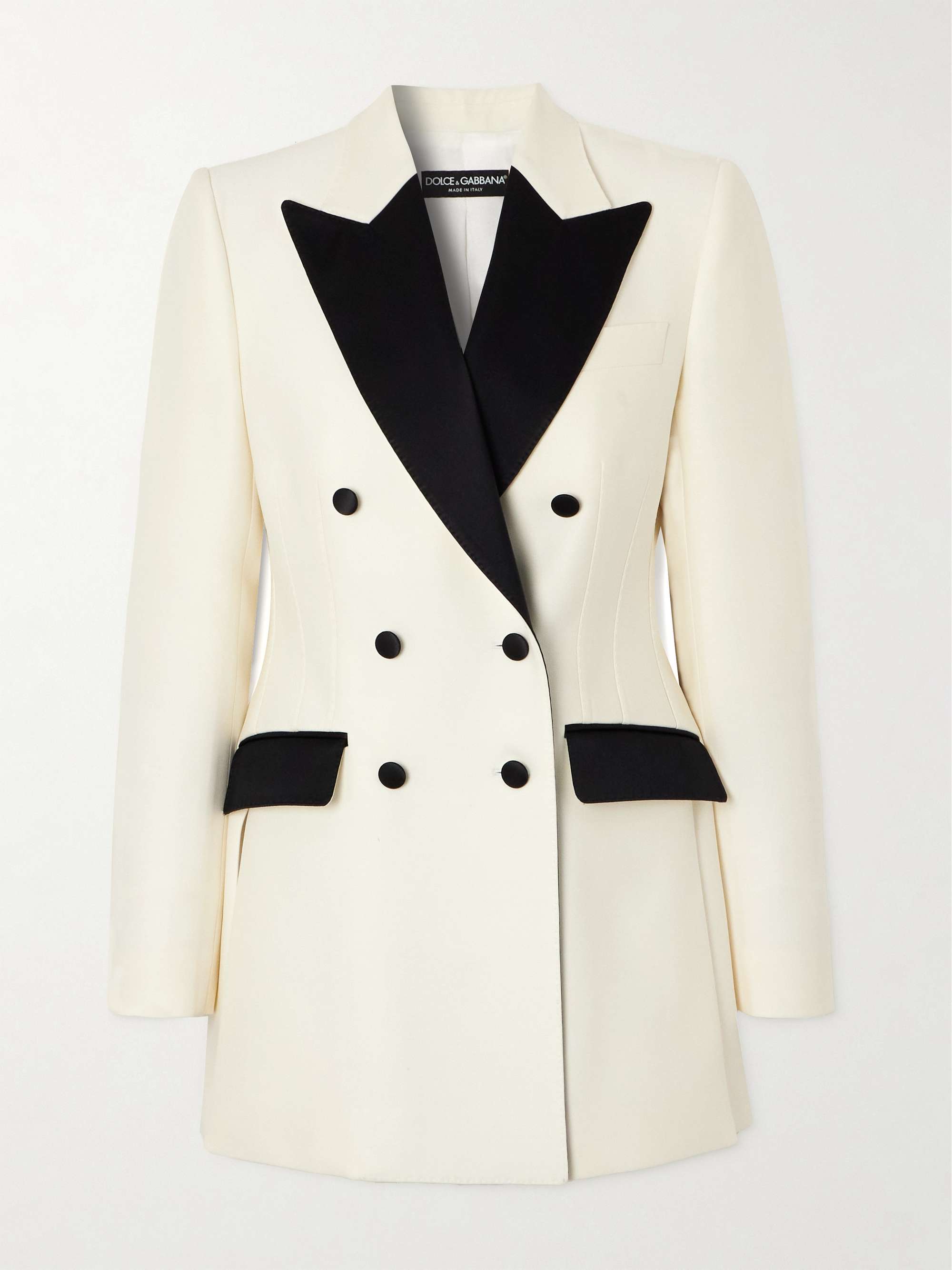 Double-breasted silk satin-trimmed wool-blend blazer view