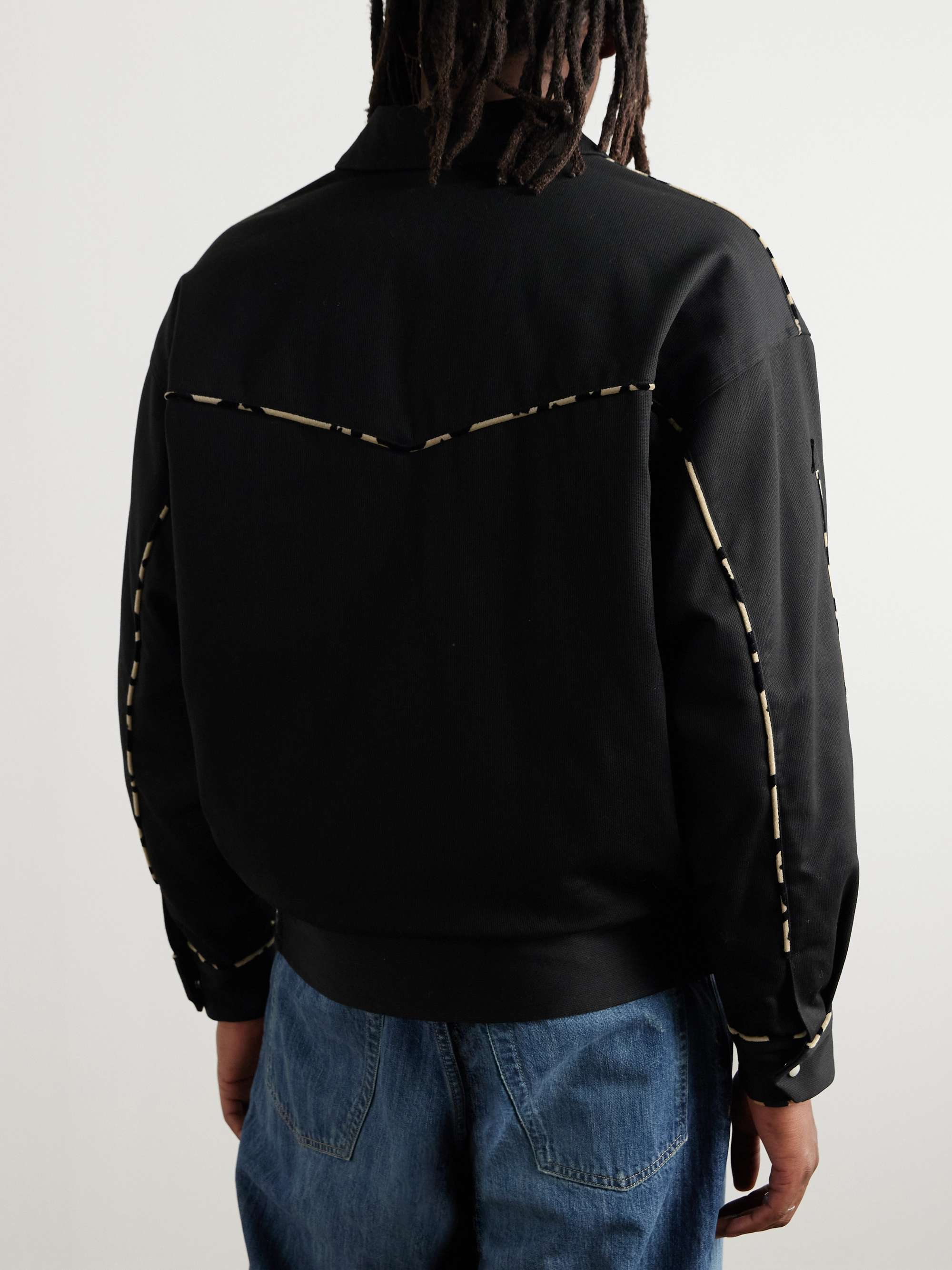 Leopard-Print Velvet-Trimmed Padded Cotton-Canvas Western Jacket view