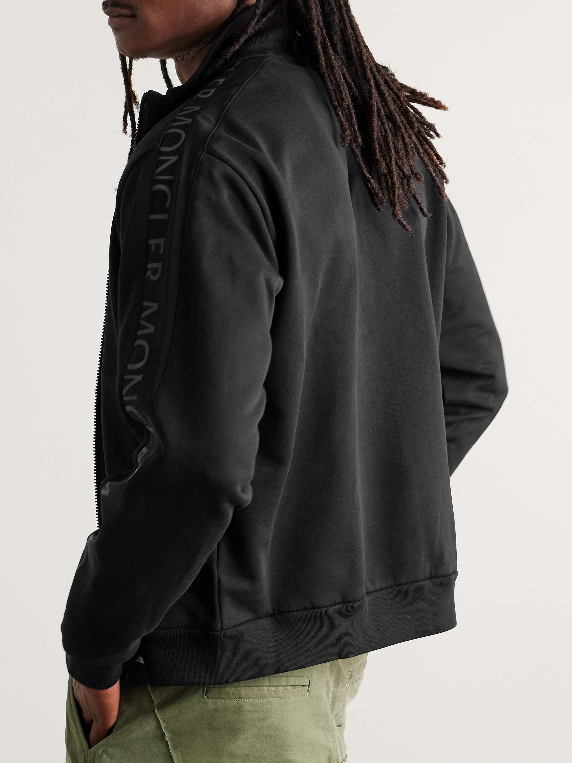 Logo-Print Shell-Trimmed Cotton-Jersey Zip-Up Sweatshirt view