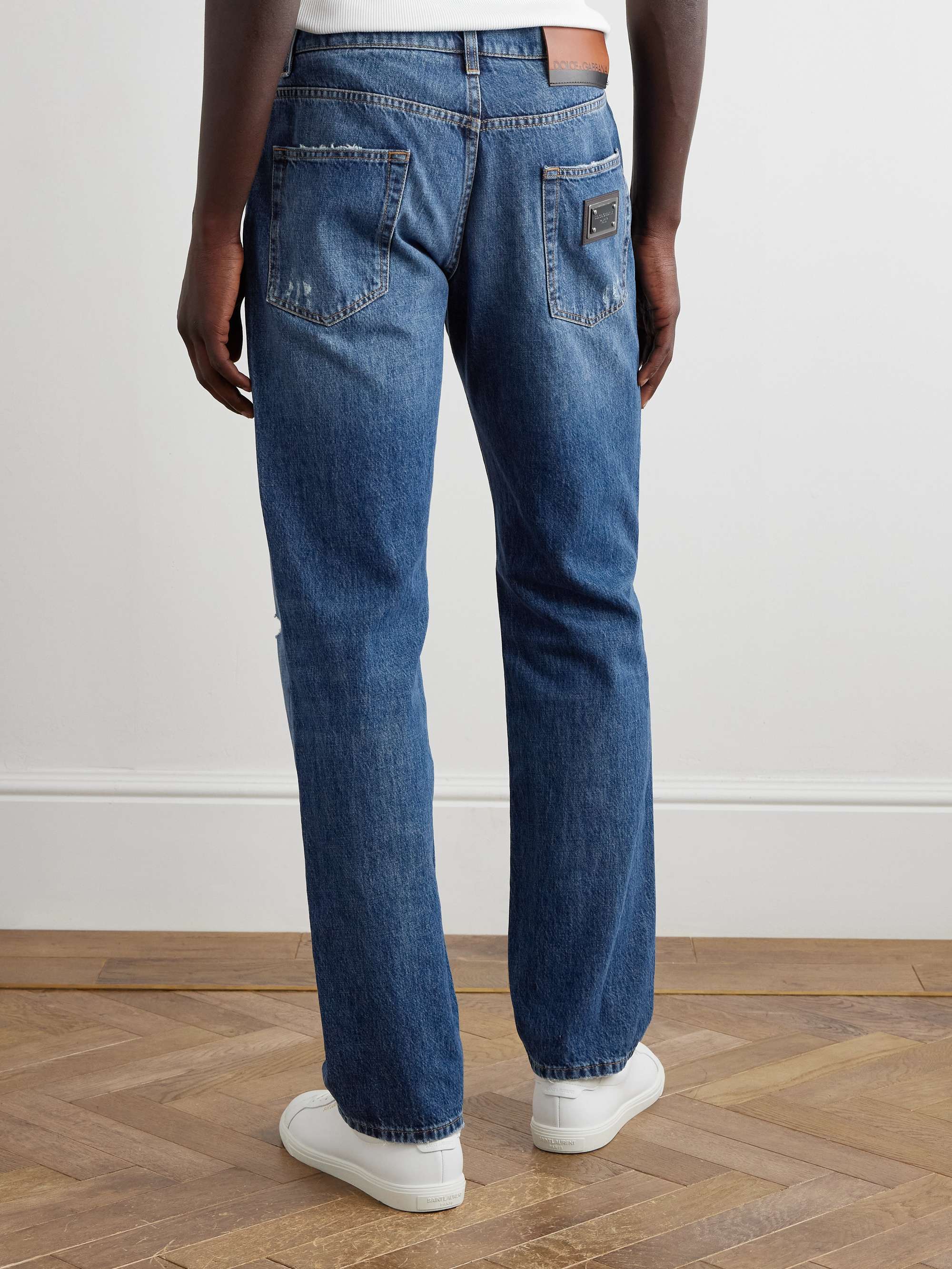 Straight-Leg Distressed Logo-Appliquéd Jeans view
