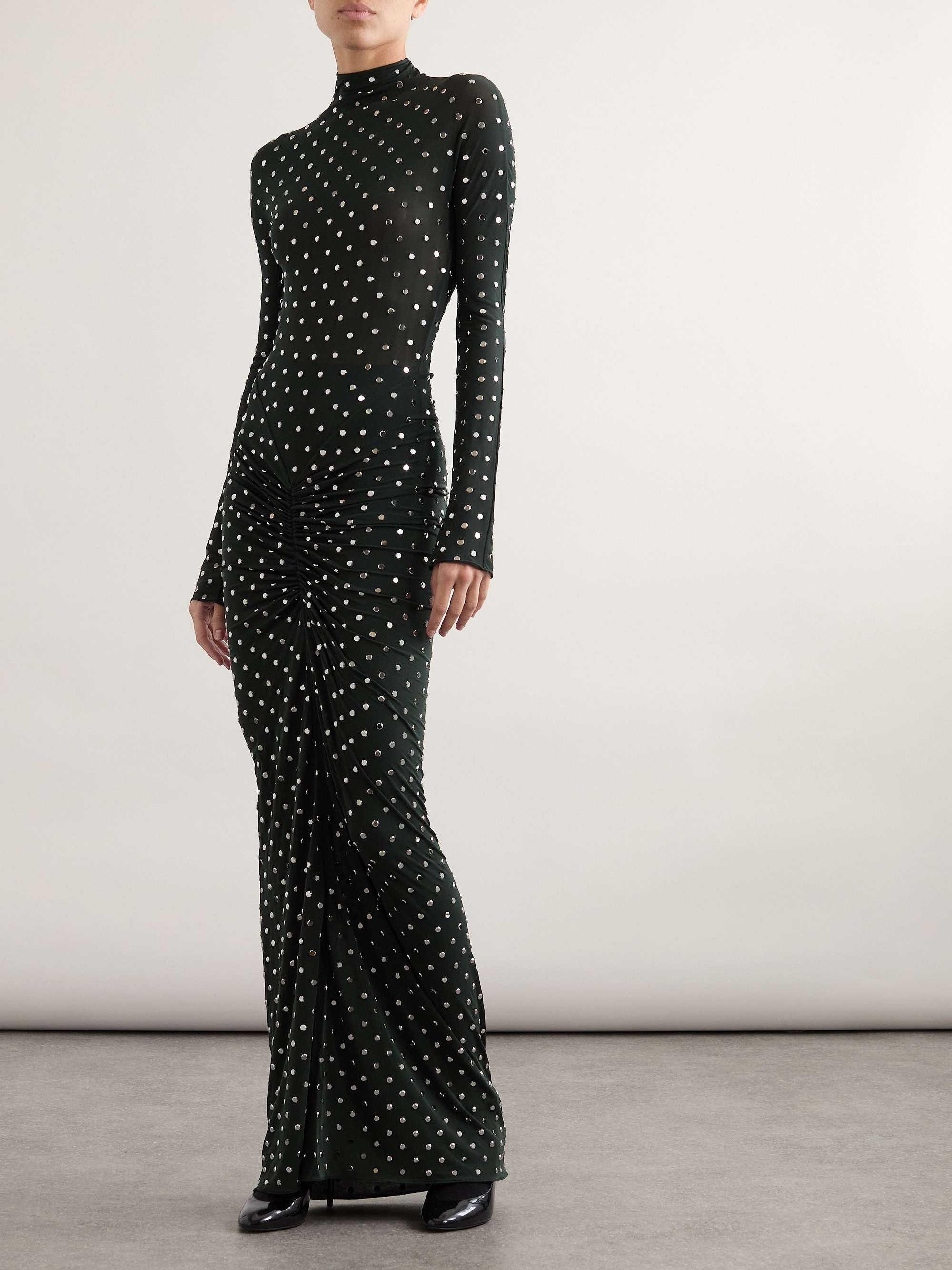 Studded draped stretch-jersey midi dress view
