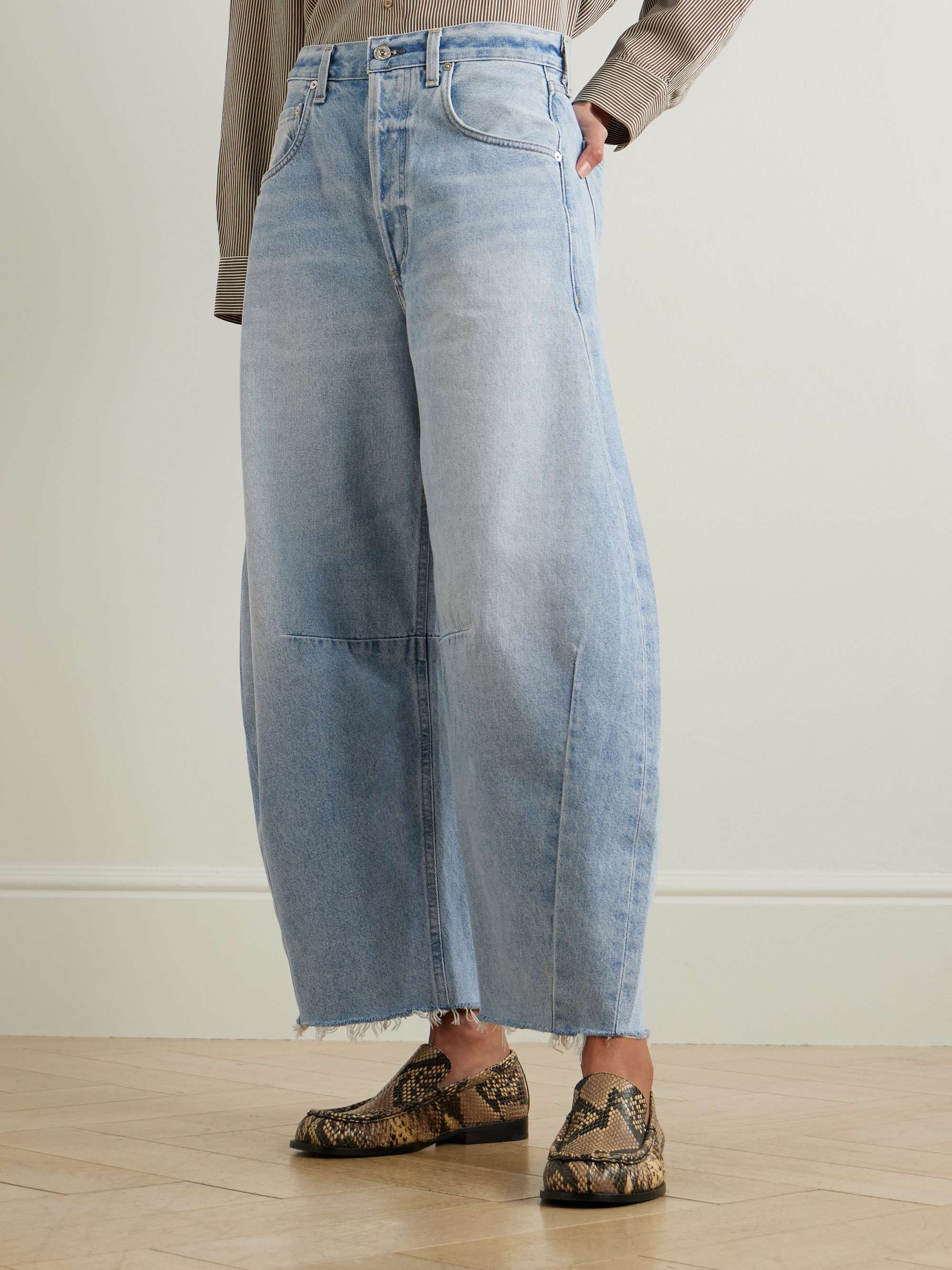 Horseshoe frayed high-rise wide-leg jeans view