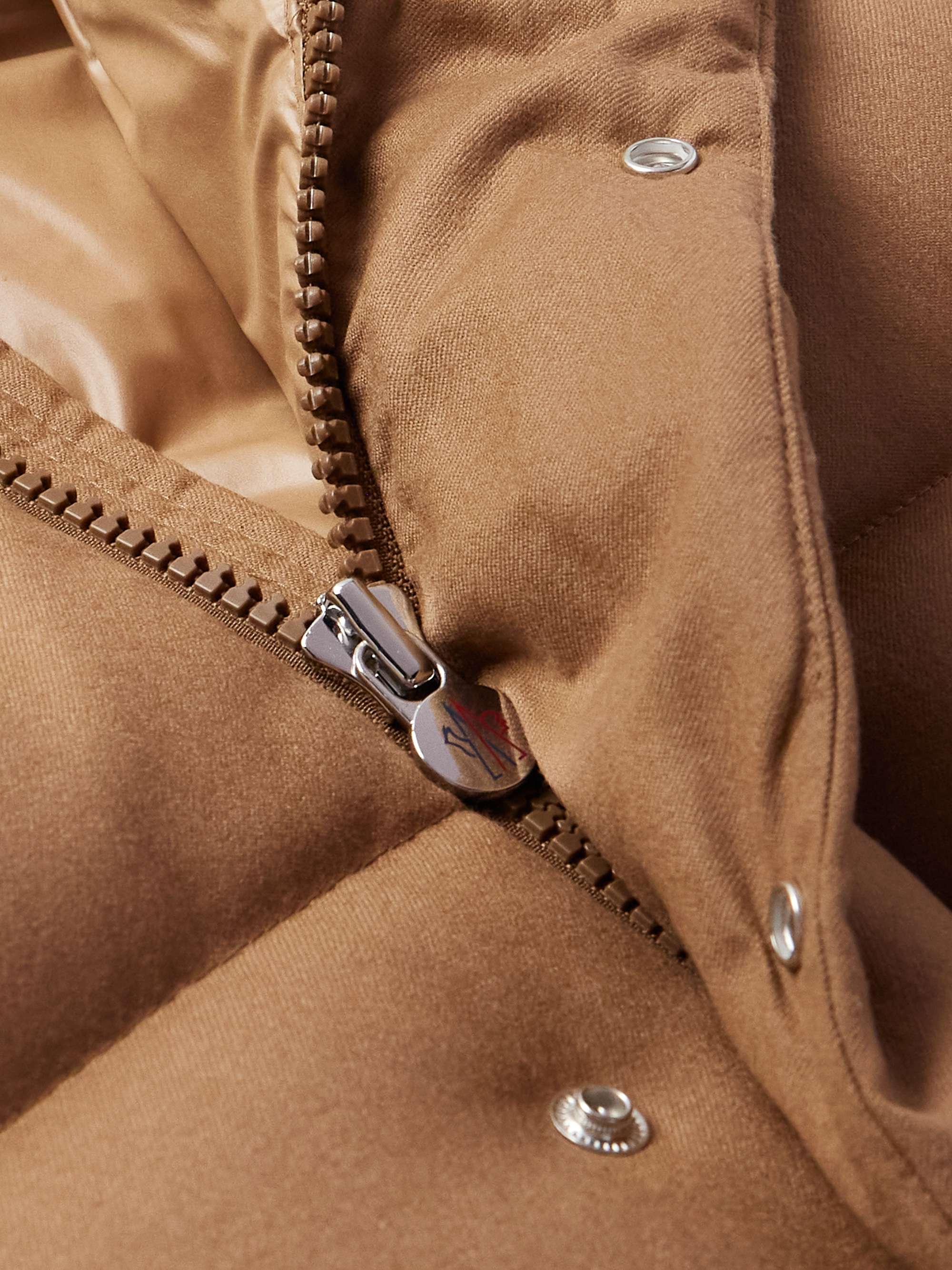 Logo-Appliquéd Quilted Wool-Flannel Hooded Down Jacket view