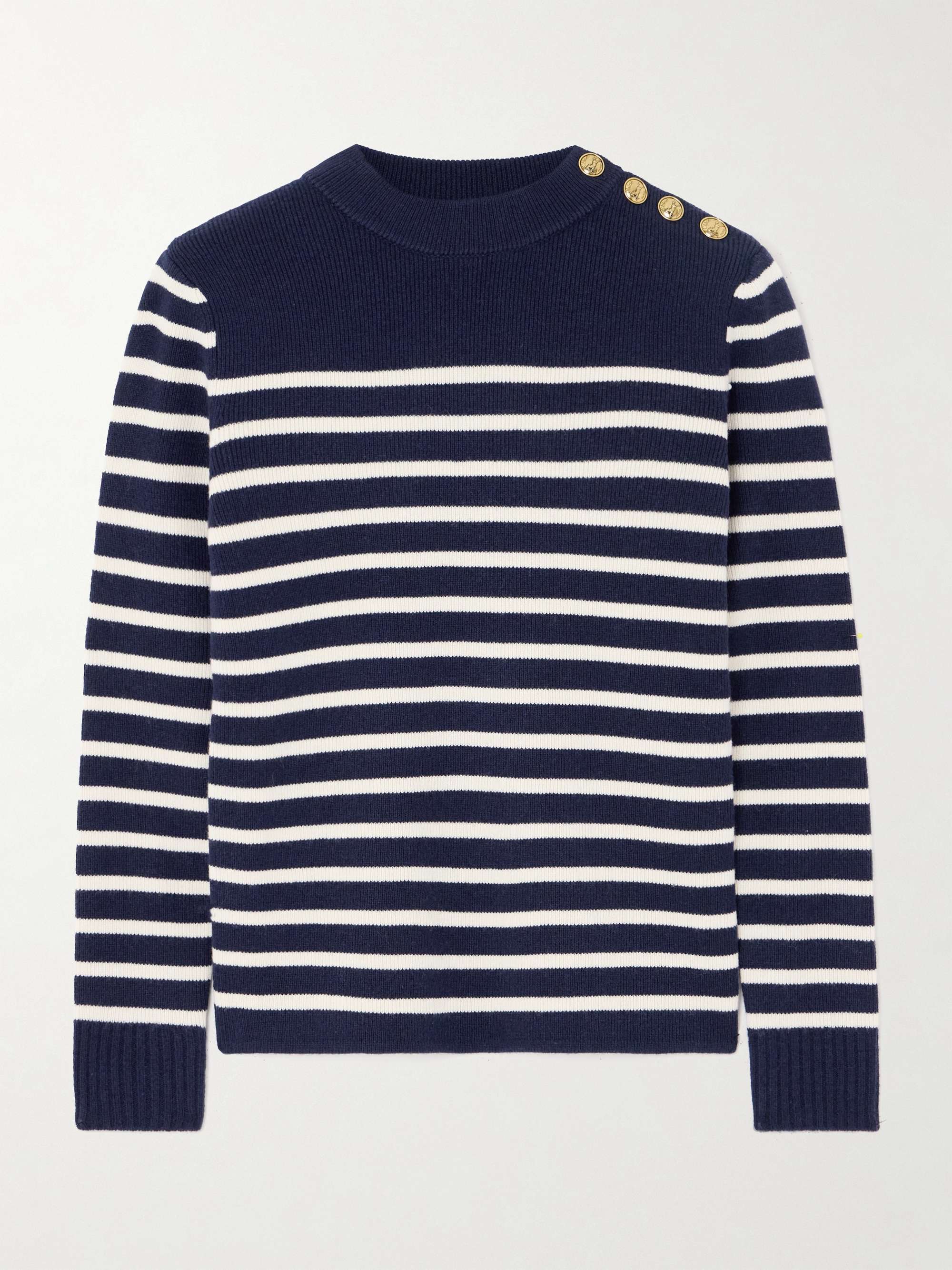 Button-embellished striped wool and cashmere-blend sweater view