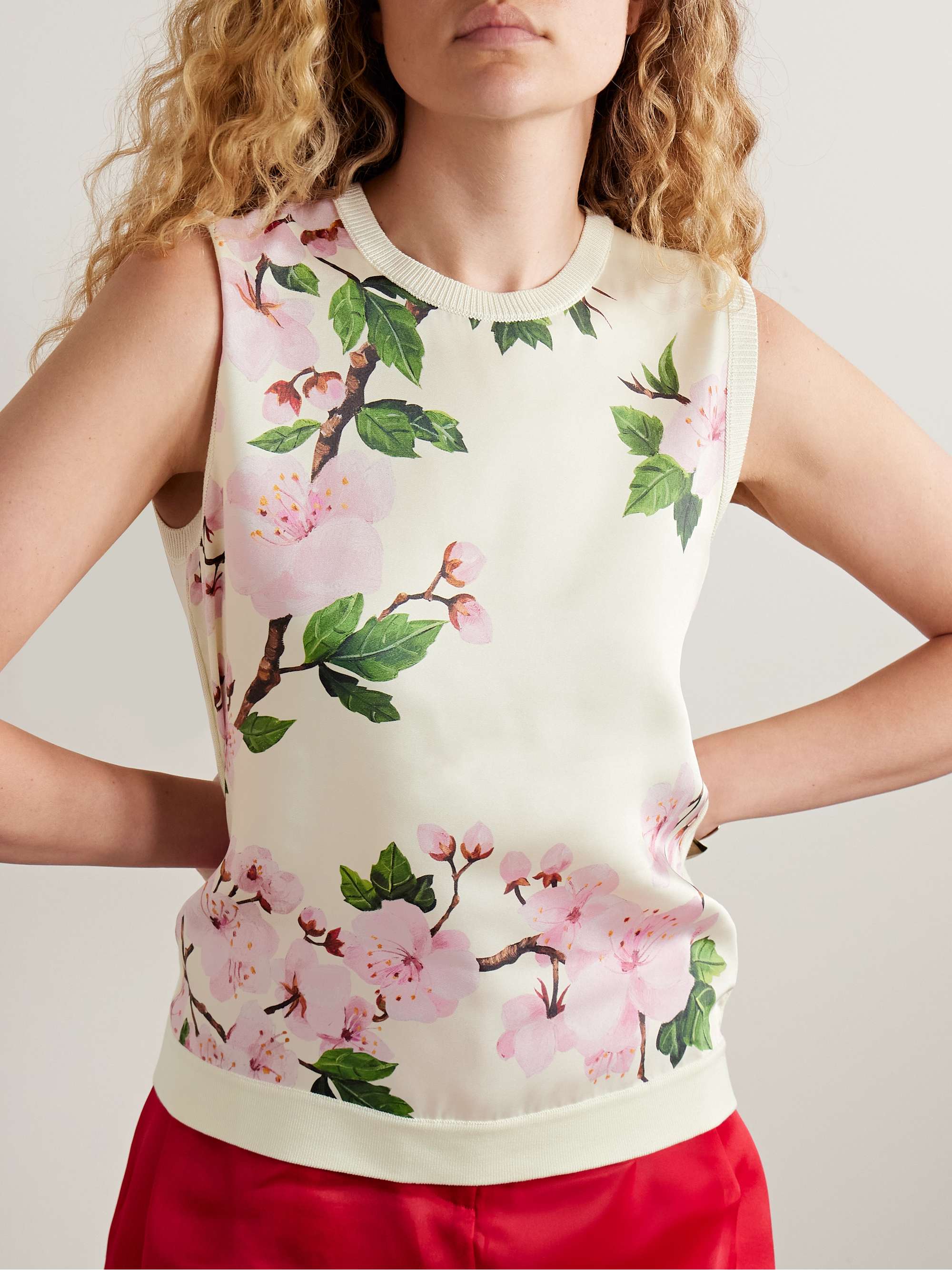 Paneled knitted and floral-print silk-blend twill tank view