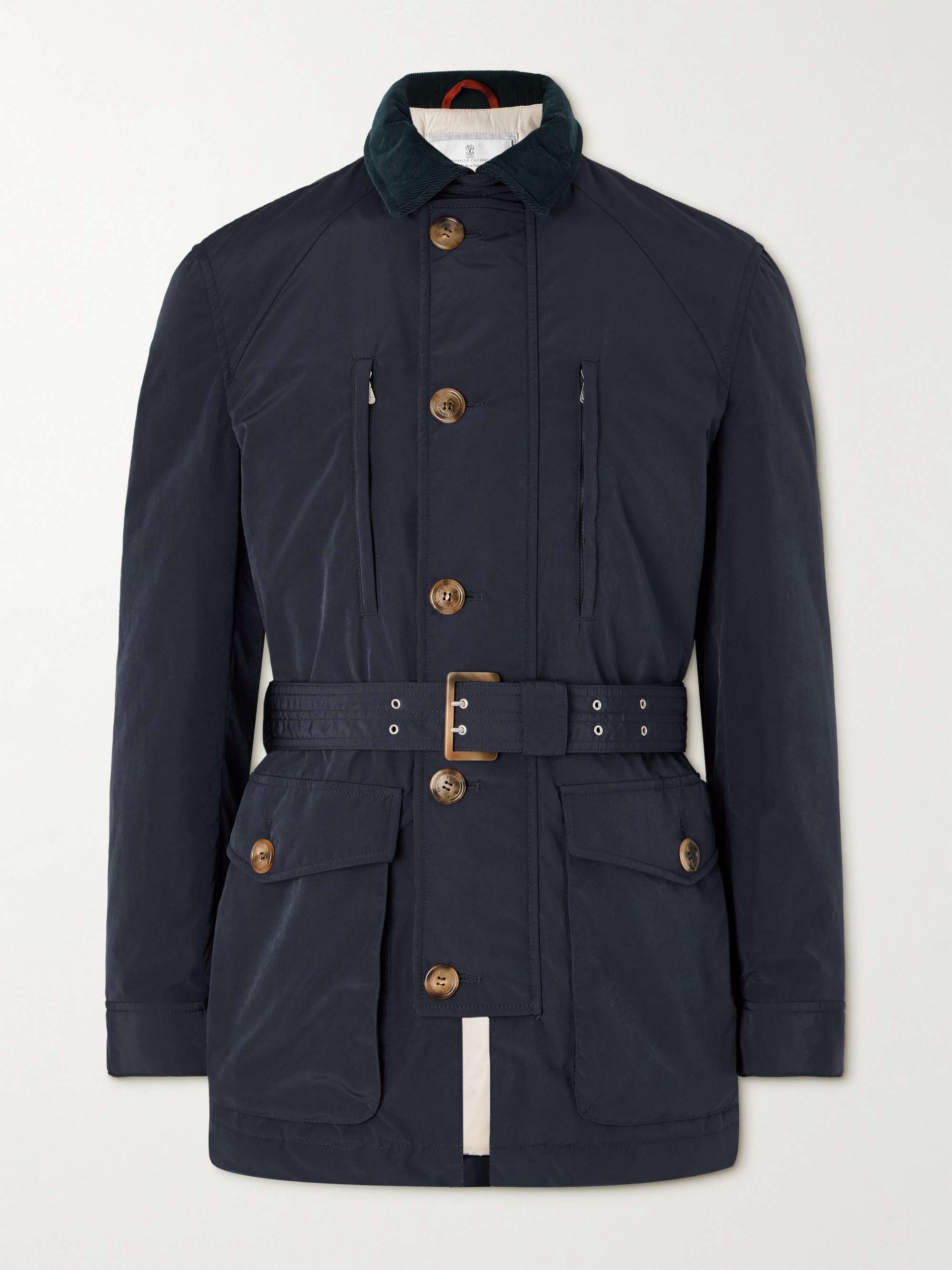 Cotton-Corduroy Trimmed Belted Padded Shell Jacket view