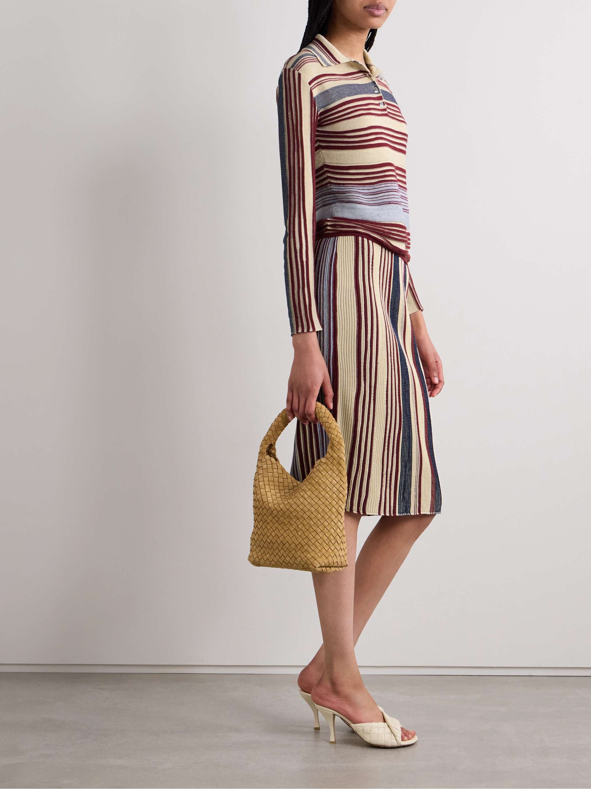 Striped jacquard-knit linen-blend polo sweater view