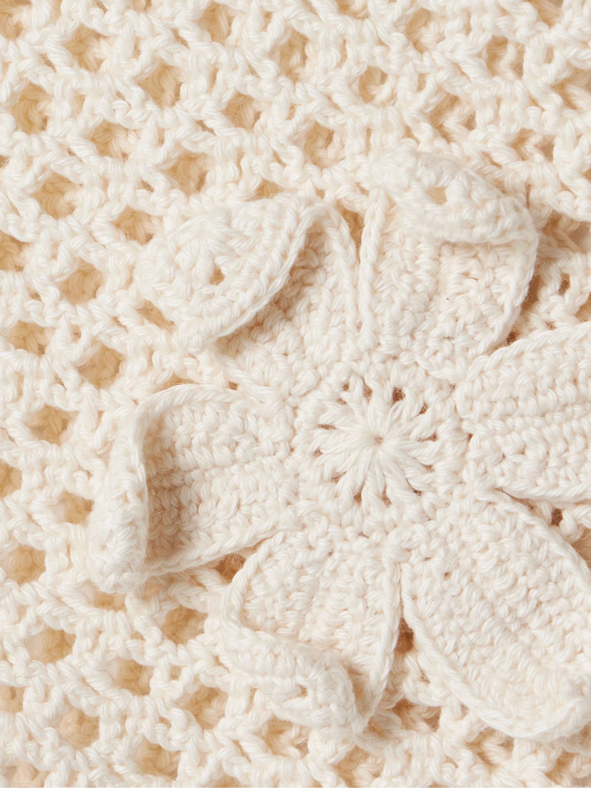 Appliquéd open-knit cotton shorts view