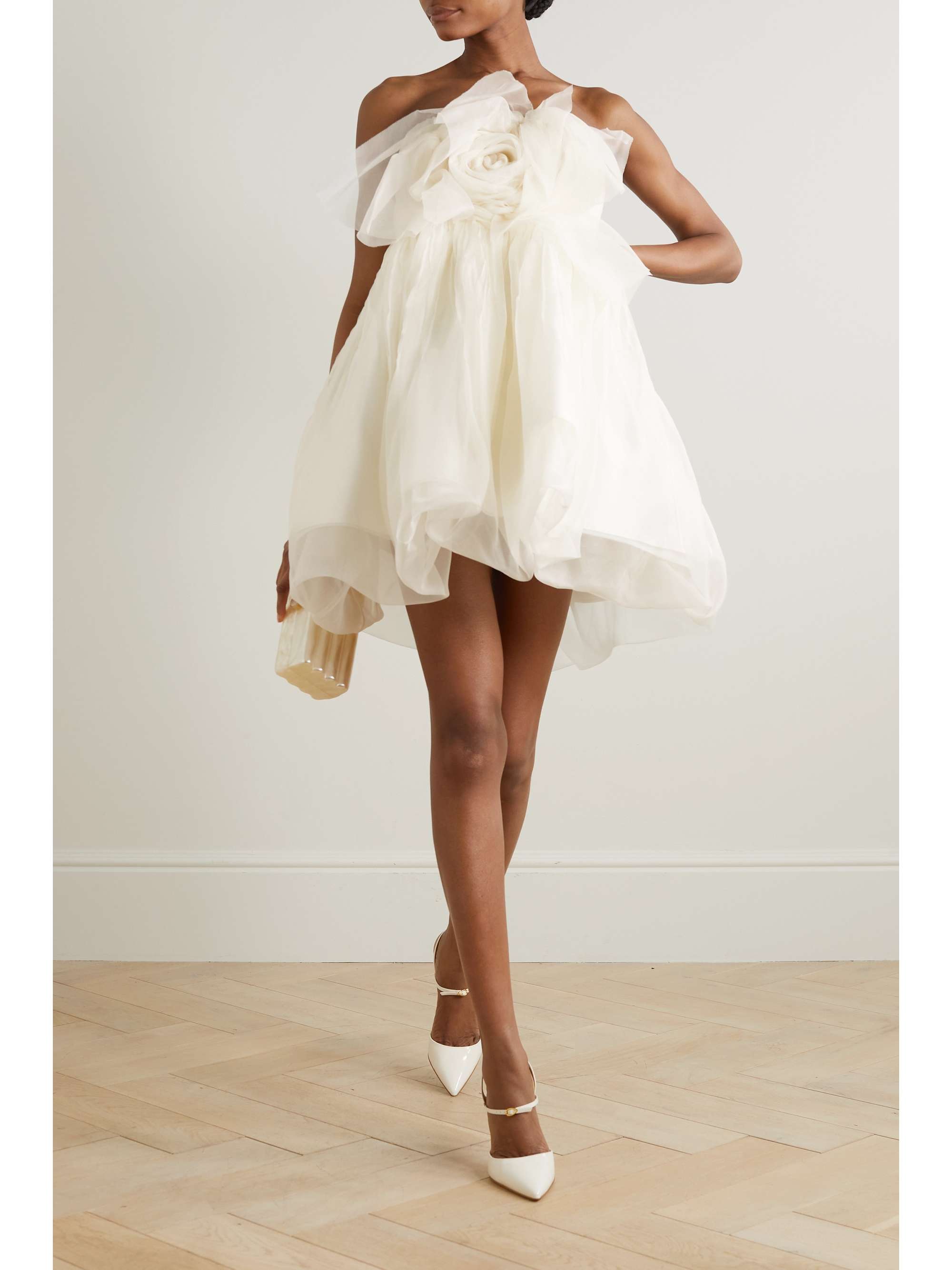 Lottie strapless appliquéd silk-organza mini dress view
