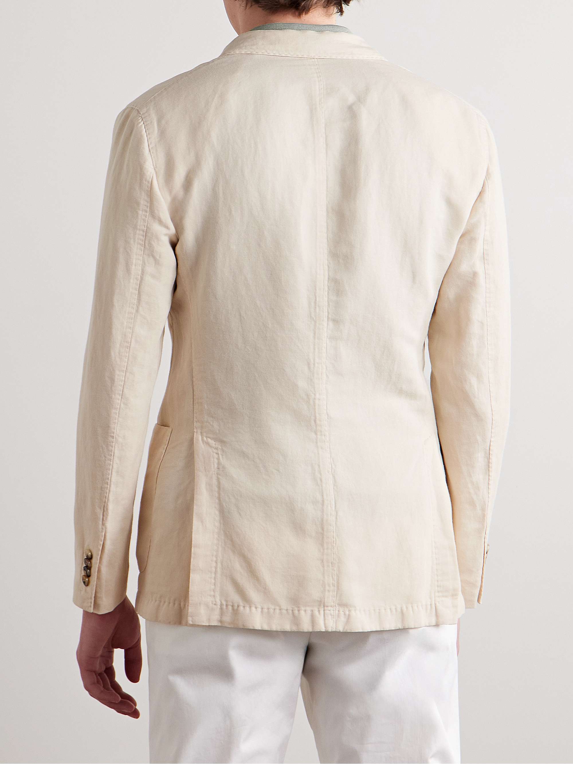 Double-Breasted Garment-Dyed Cotton and Linen-Blend Blazer view