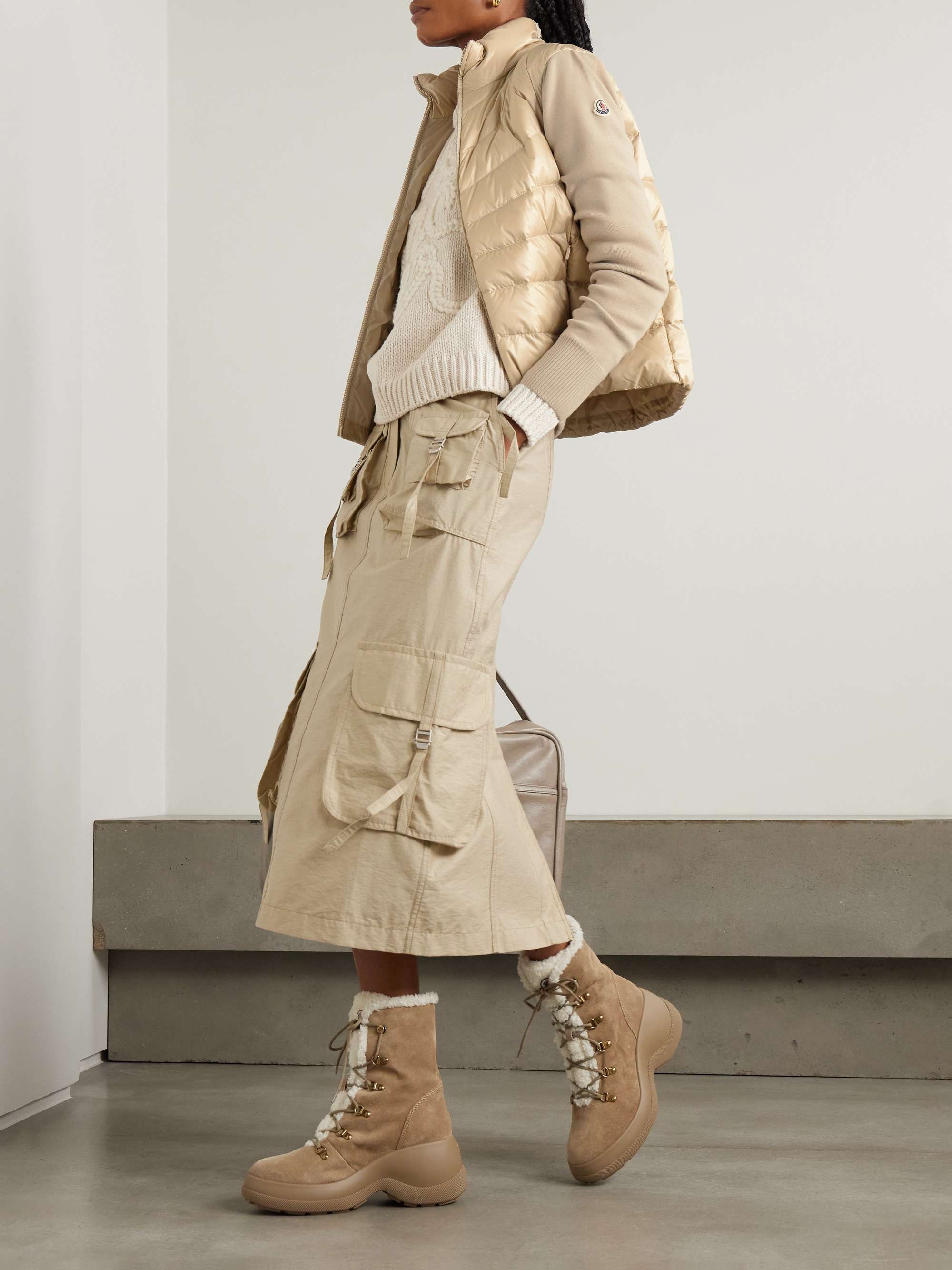 Apliquéd wool and quilted shell down cardigan view