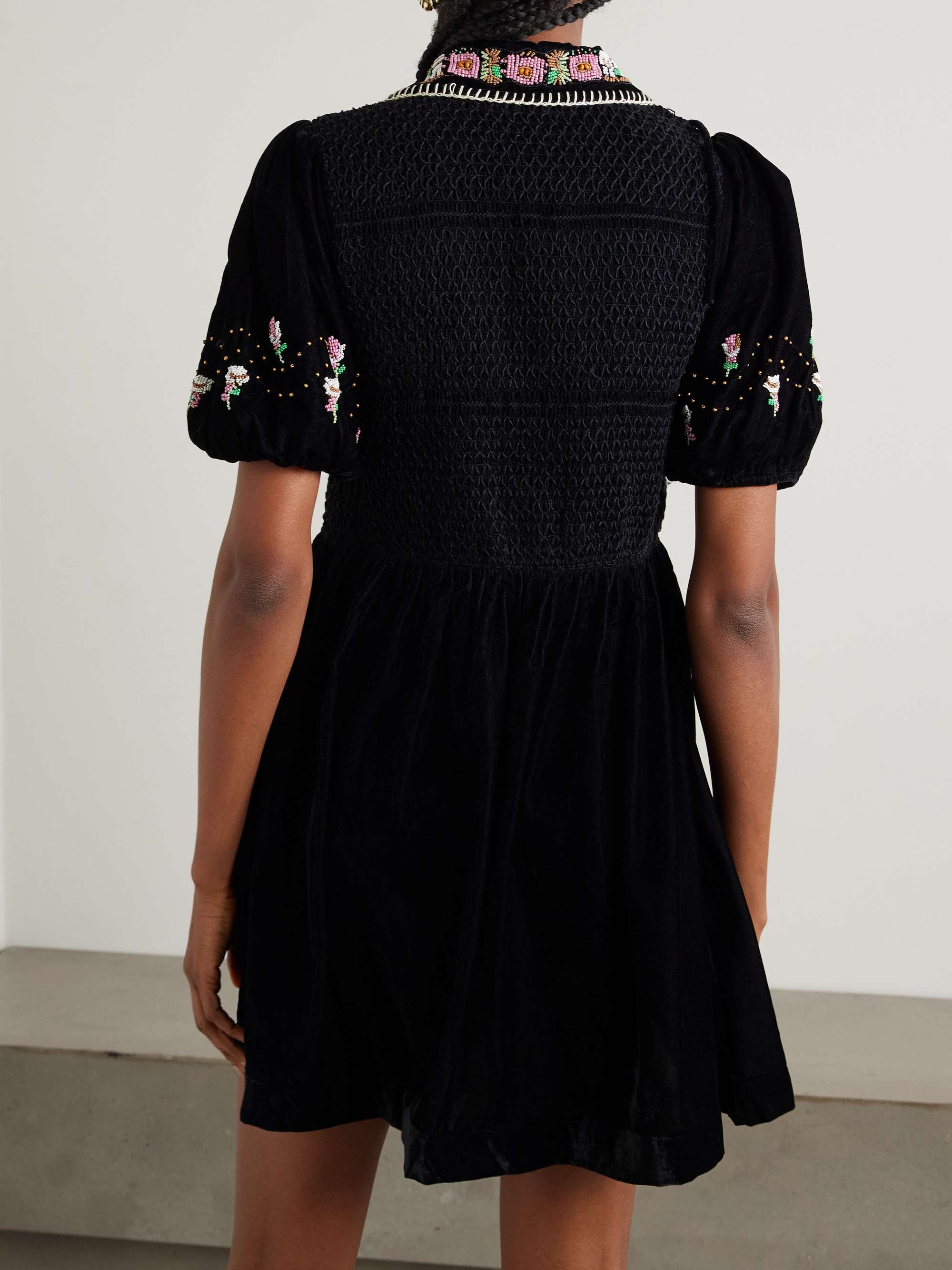 Brynn embellished smocked velvet mini dress view