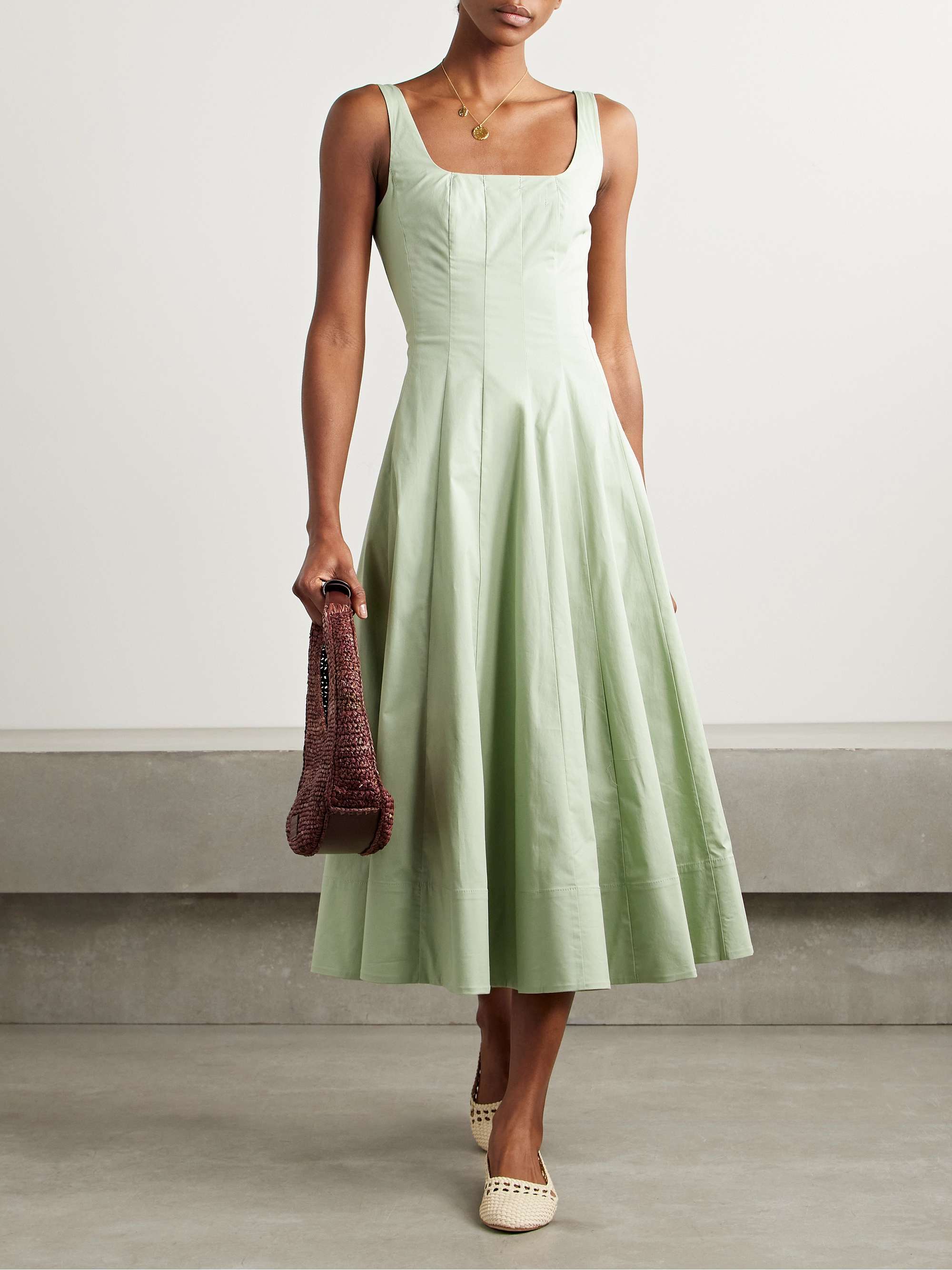 Wells pleated cotton-blend poplin midi dress view