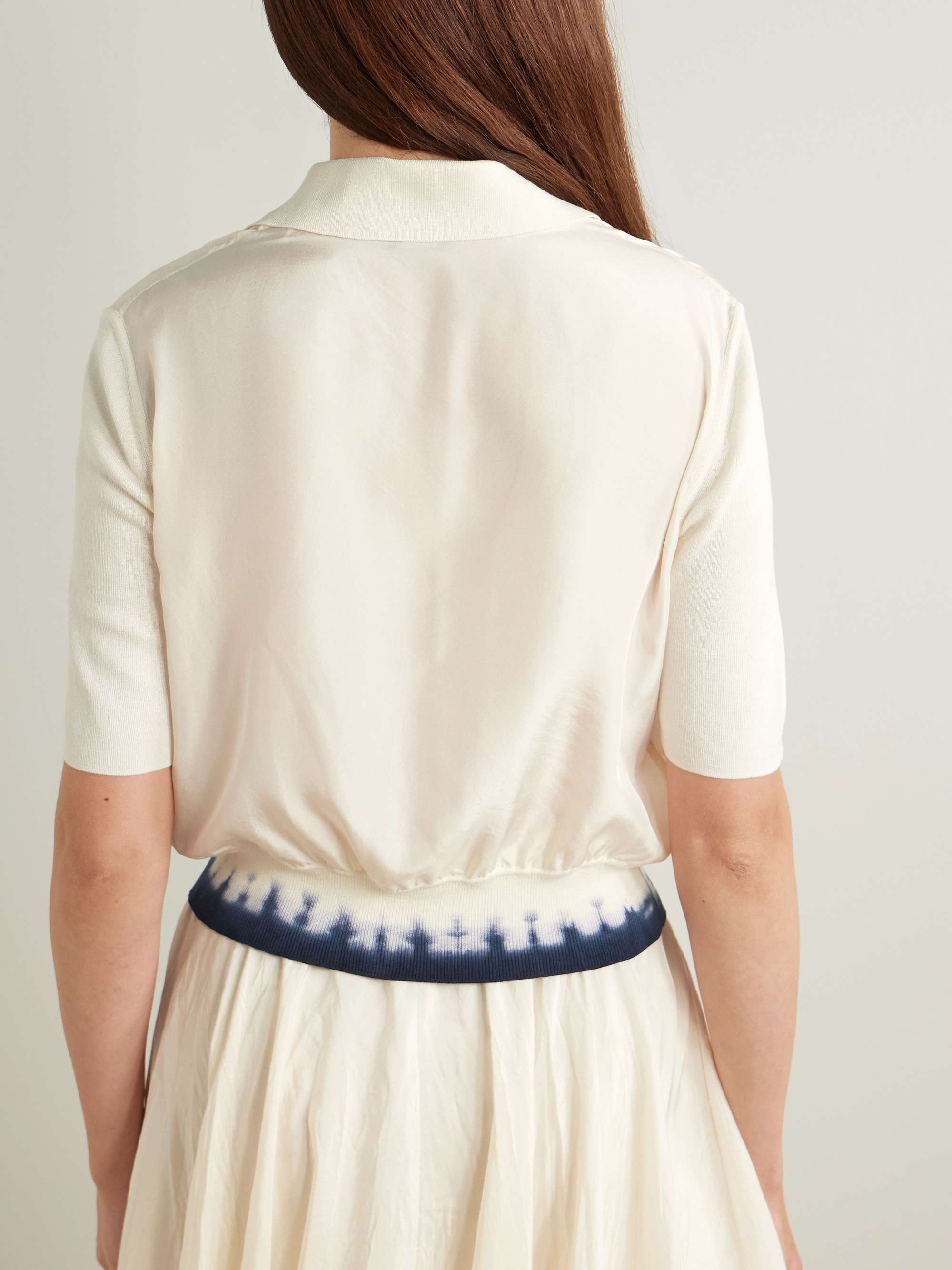 Tie-dyed ribbed silk and cotton-blend trimmed silk-satin cardigan view