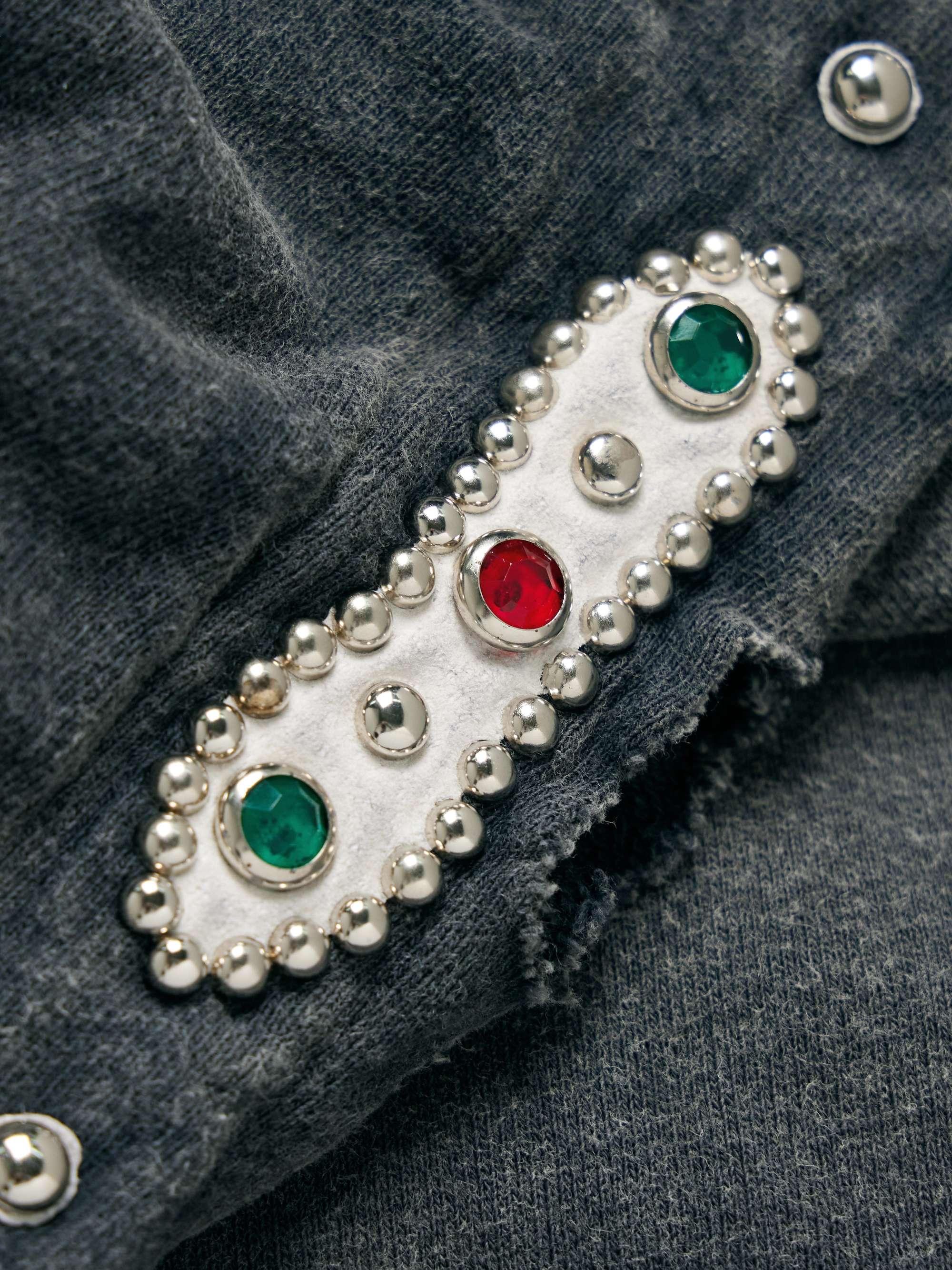 Embellished Suede-Trimmed Distressed Cotton-Jersey Hoodie view