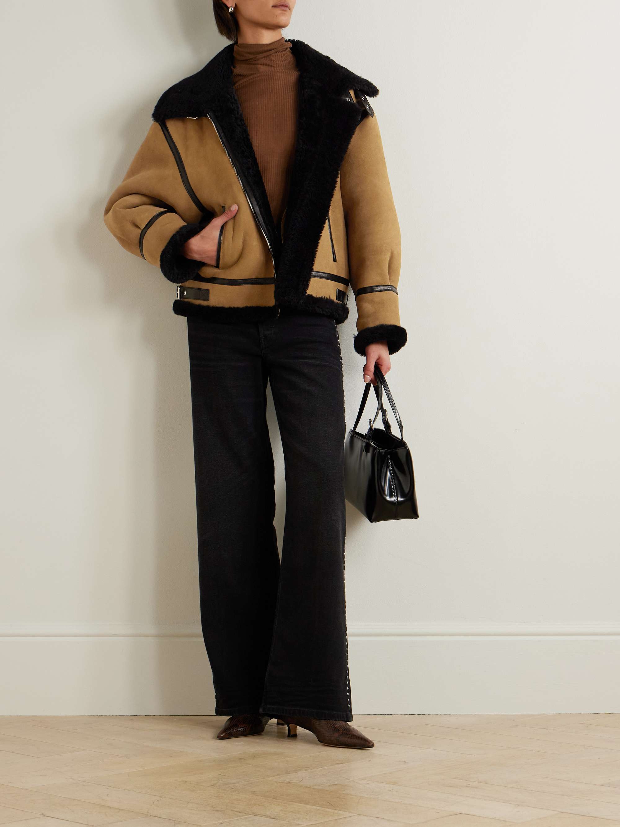 Portia leather-trimmed shearling jacket view