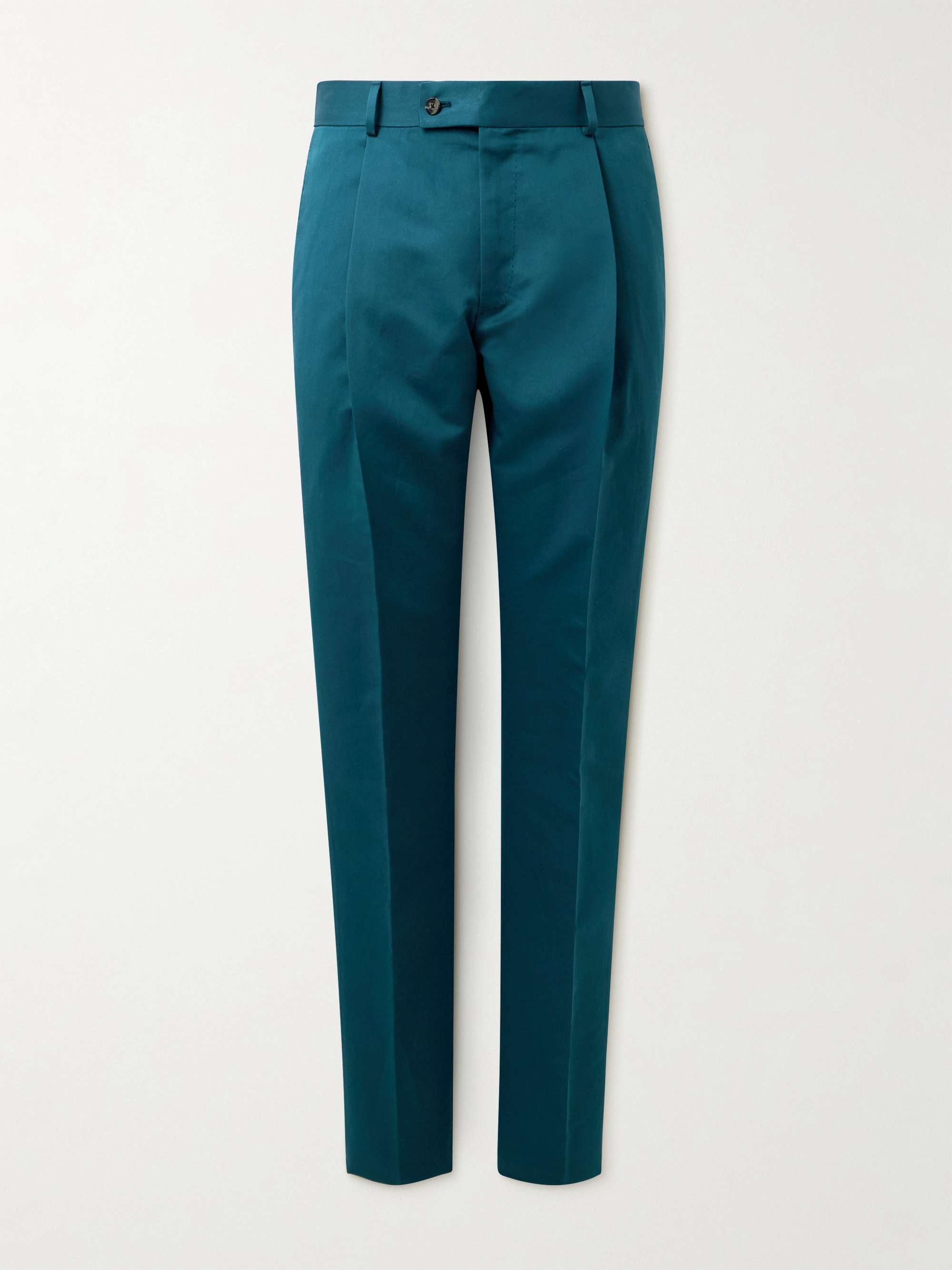 Slim-Fit Pleated Cotton and Silk-Blend Twill Trousers view