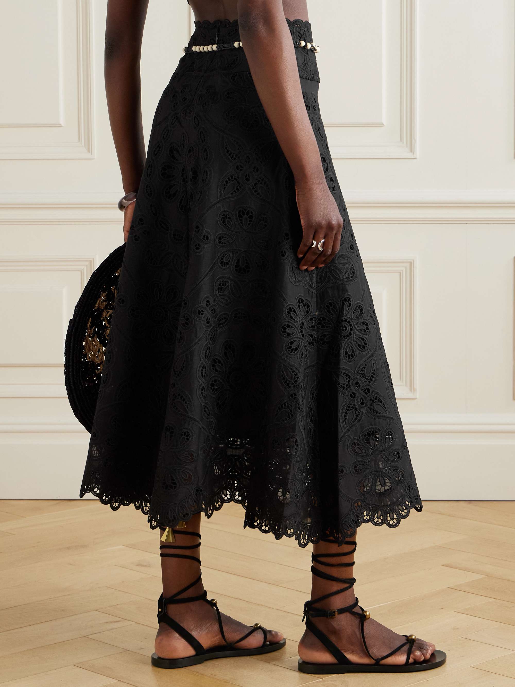 Rhiannon belted cotton-lace midi skirt view