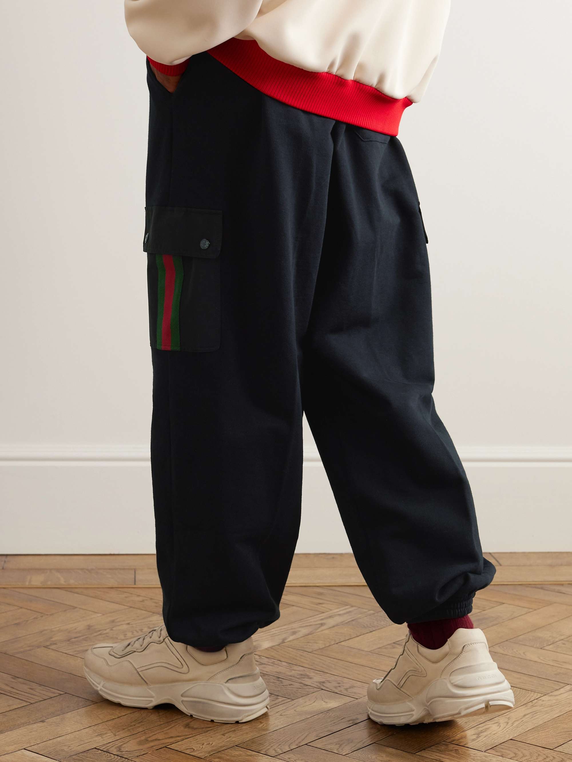 Tapered Webbing-Trimmed Jersey Sweatpants view