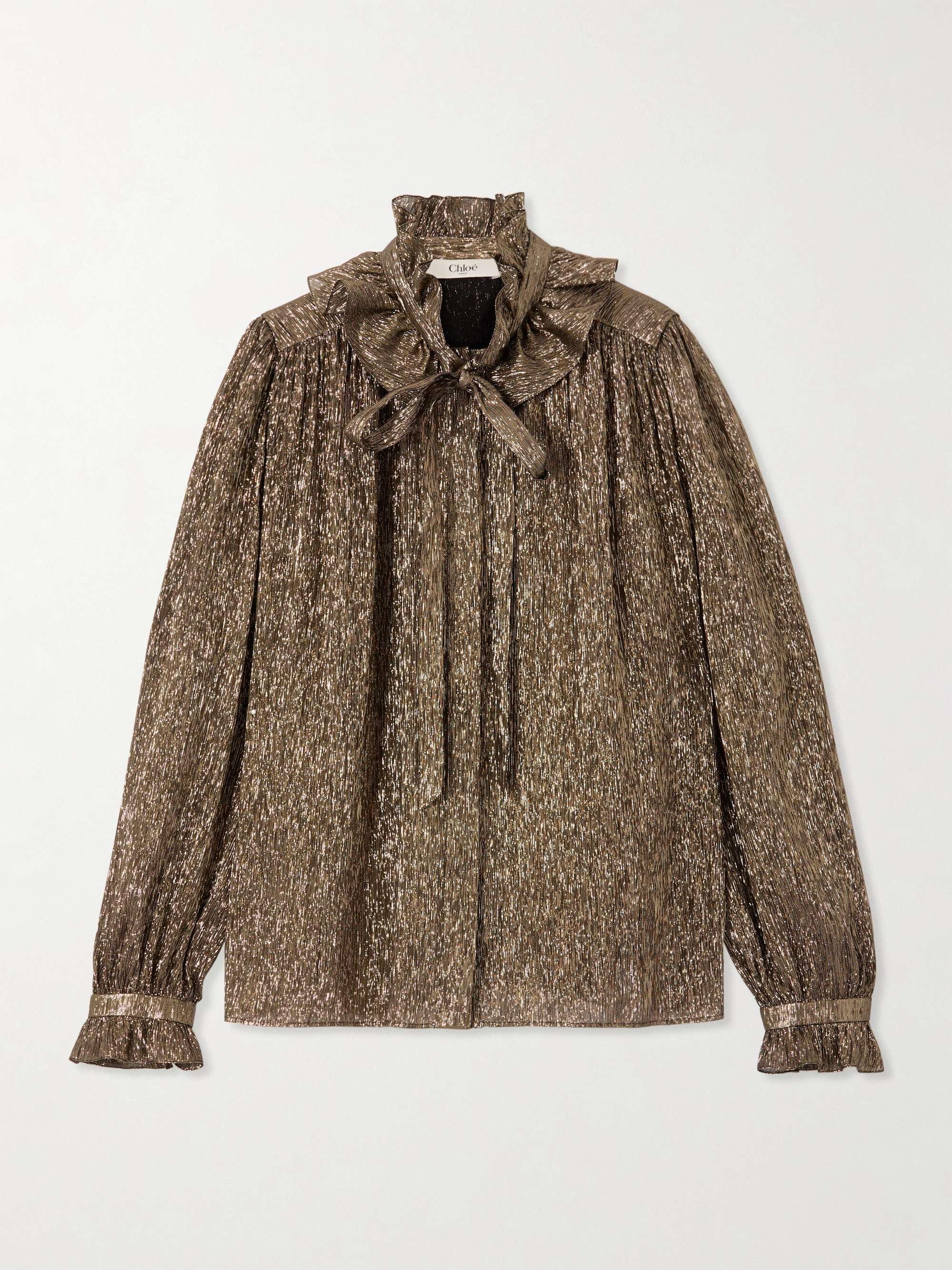 Pussy-bow metallic chiffon blouse view