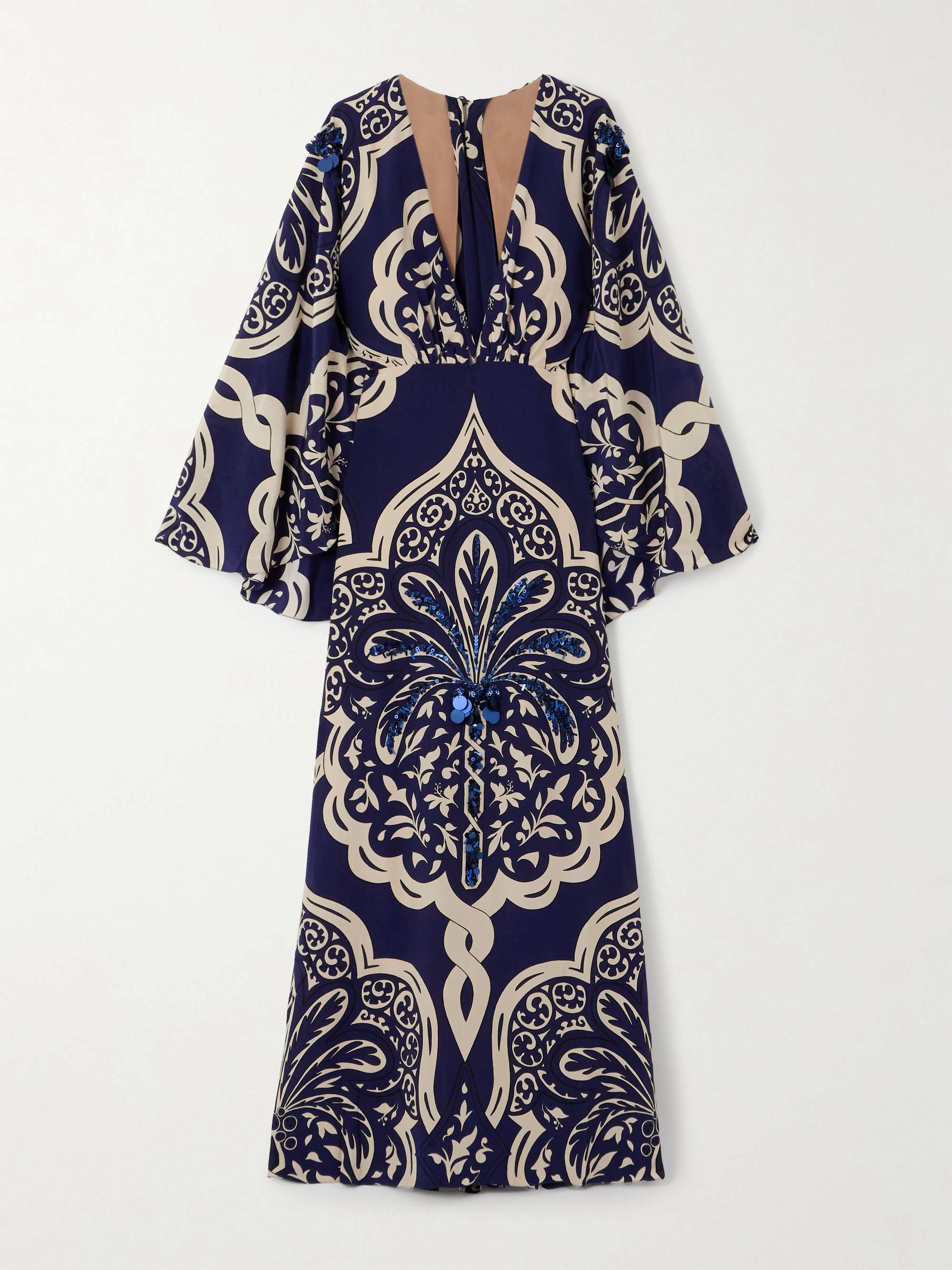 Cape-effect embellished printed silk-crepe maxi dress view
