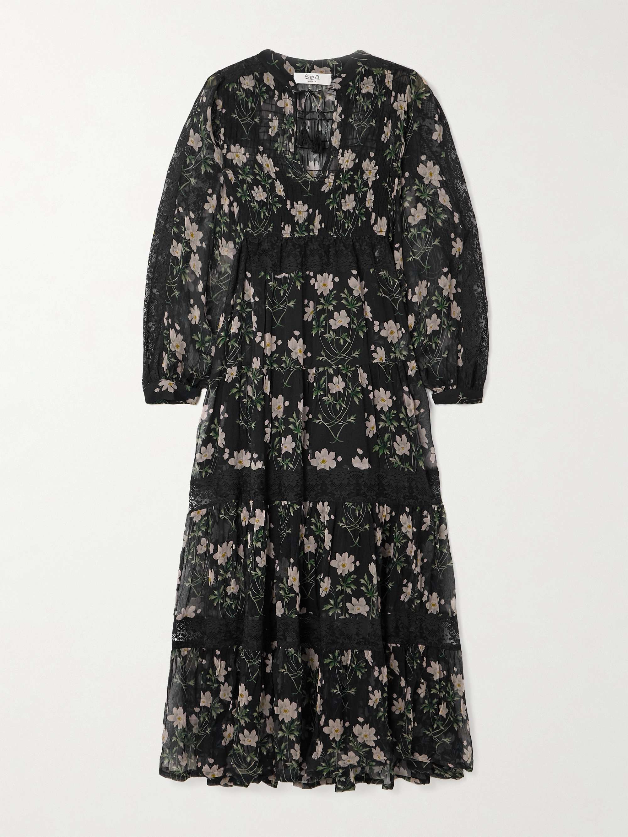 Elizabeth tiered lace-trimmed floral-print crepon midi dress view
