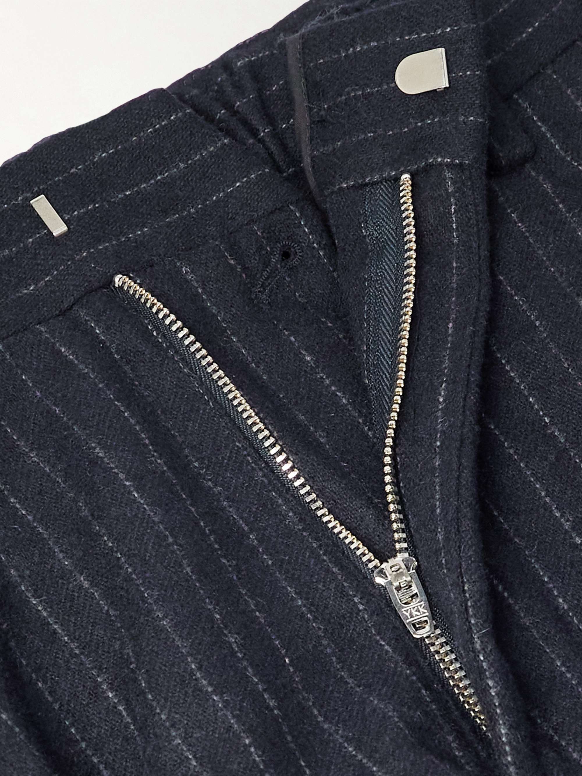 Straight-Leg Pleated Pinstriped Recycled Wool-Blend Trousers view
