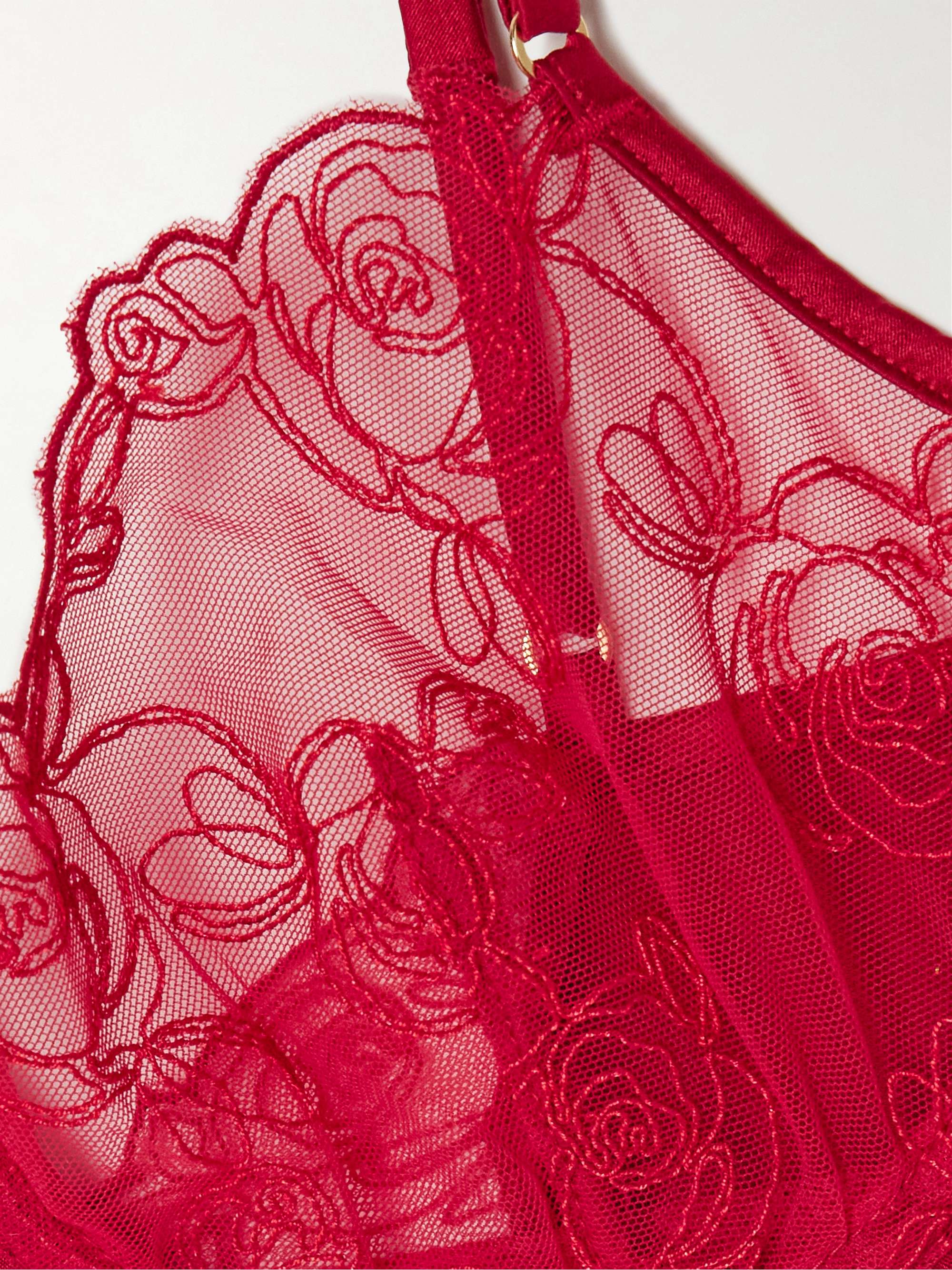La Rose embroidered tulle and stretch-silk charmeuse underwired bra view