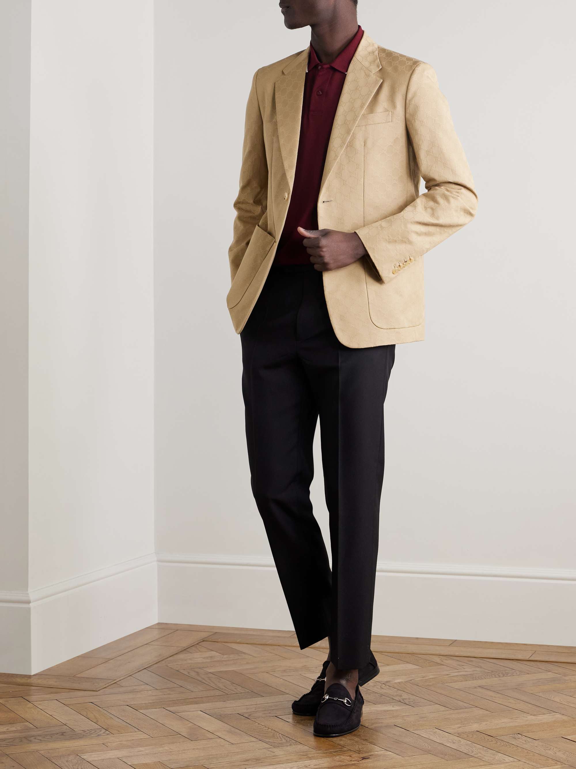 Marcello Slim-Fit Logo-Jacquard Cotton-Twill Blazer view