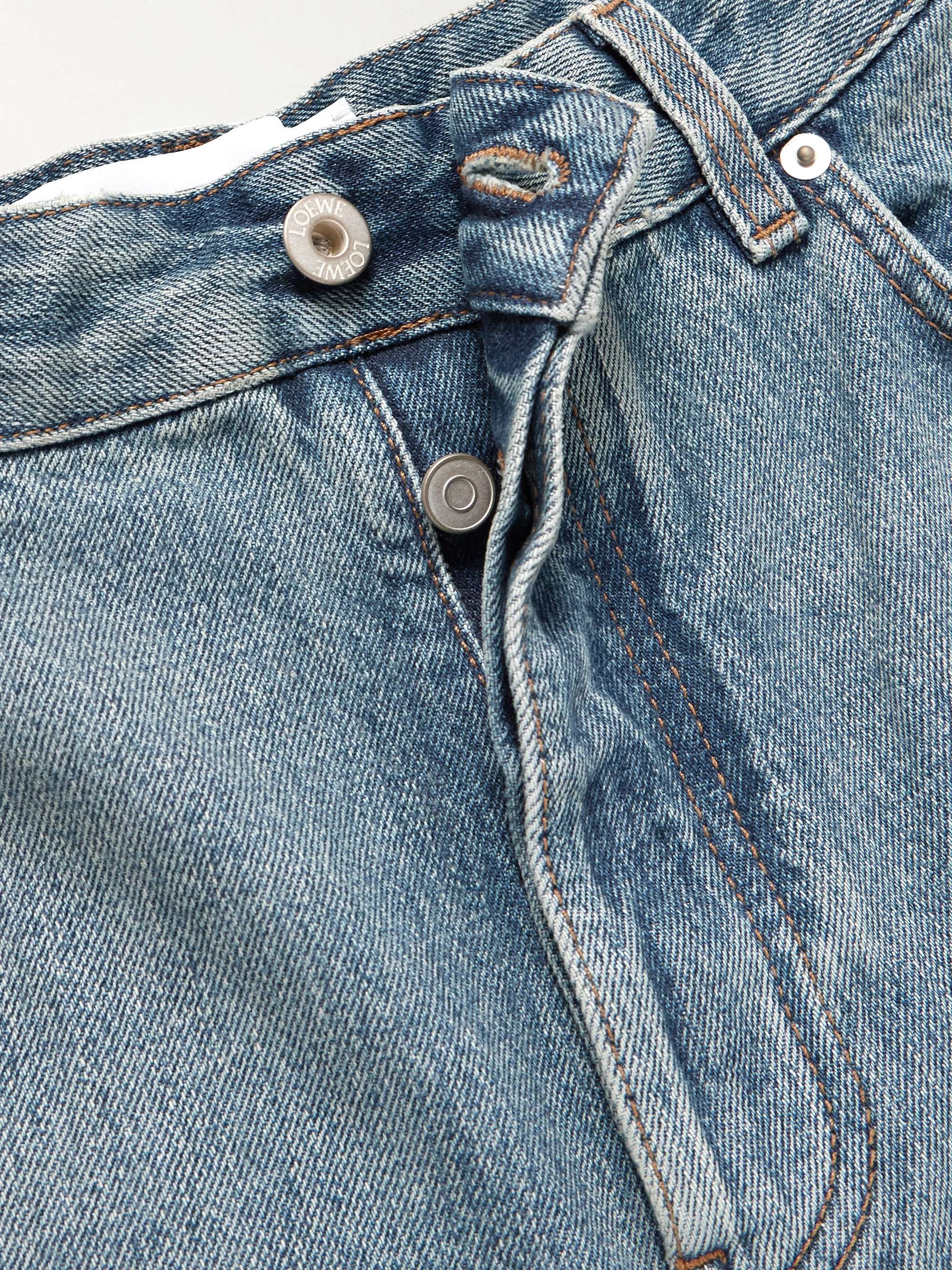 Straight-Leg Logo-Embroidered Distressed Jeans view