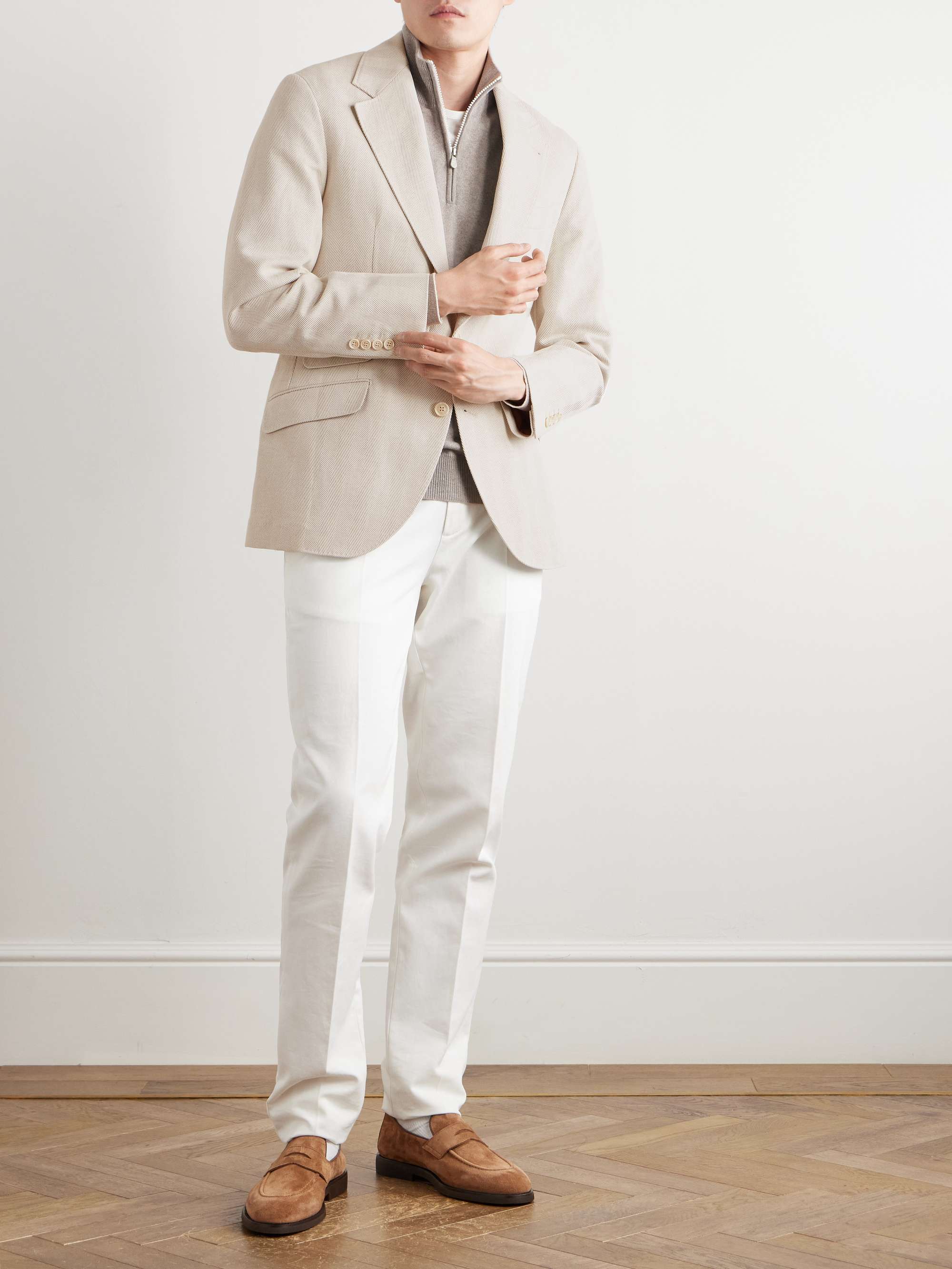 Herringbone Cotton and Linen-Blend Blazer view