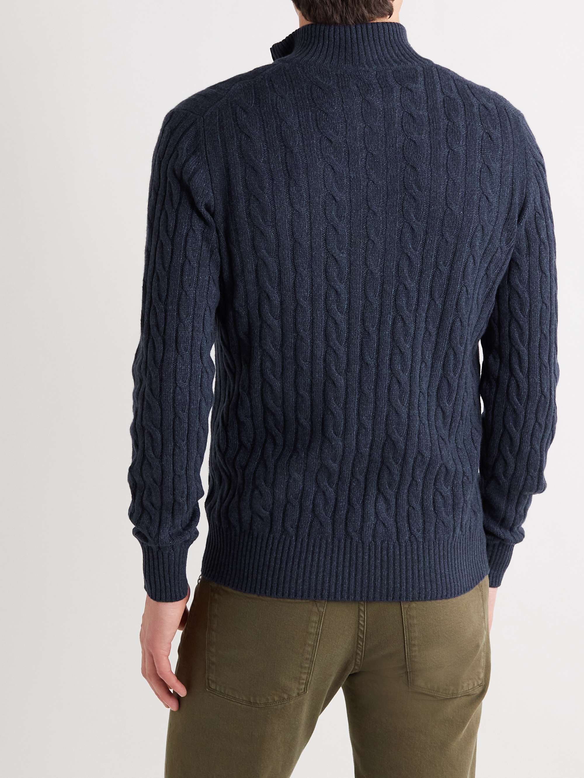 Suede-Trimmed Cable-Knit Baby Cashmere Half-Zip Sweater view