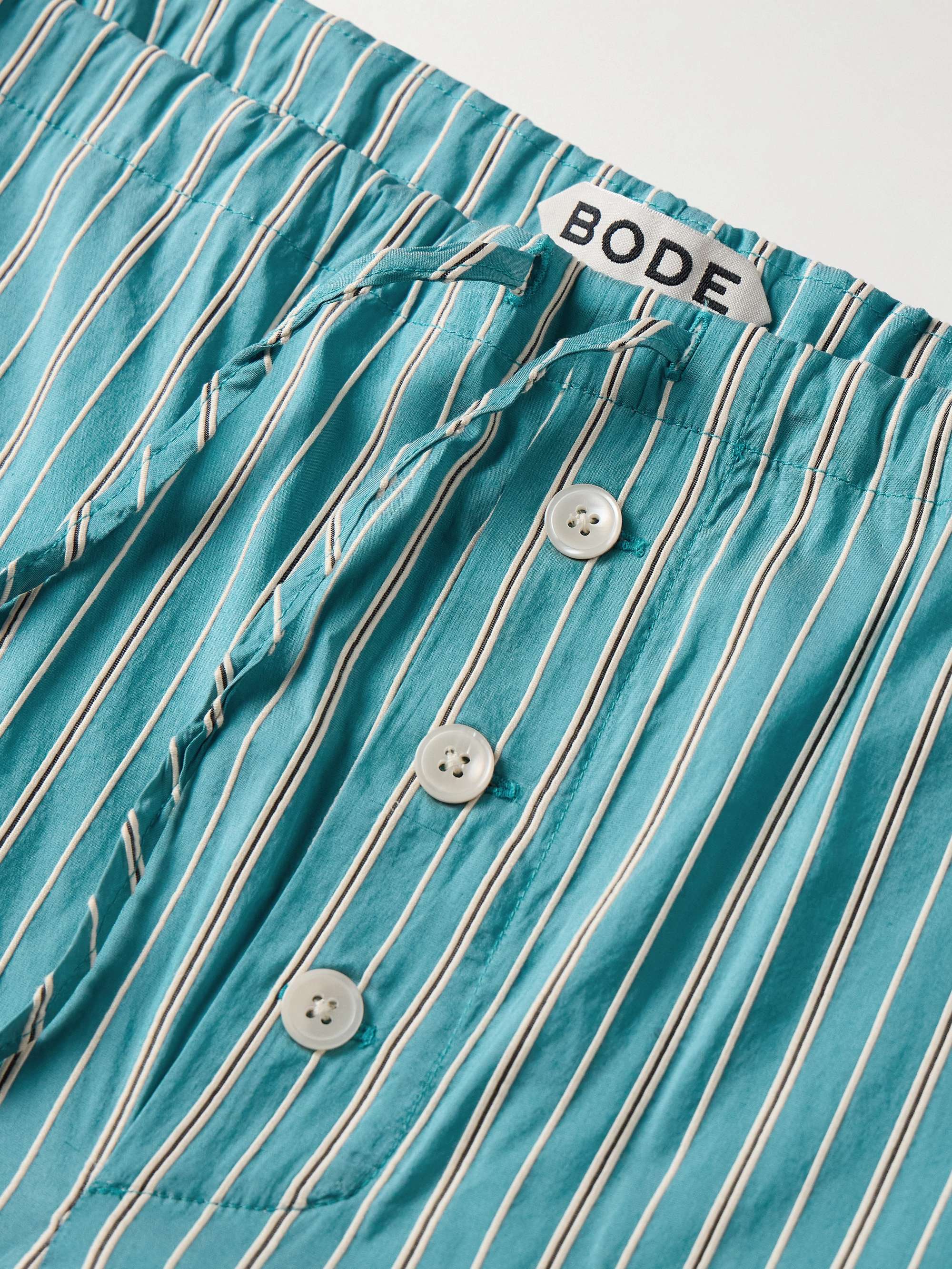 Shore Straight-Leg Striped Cotton-Blend Drawstring Trousers view