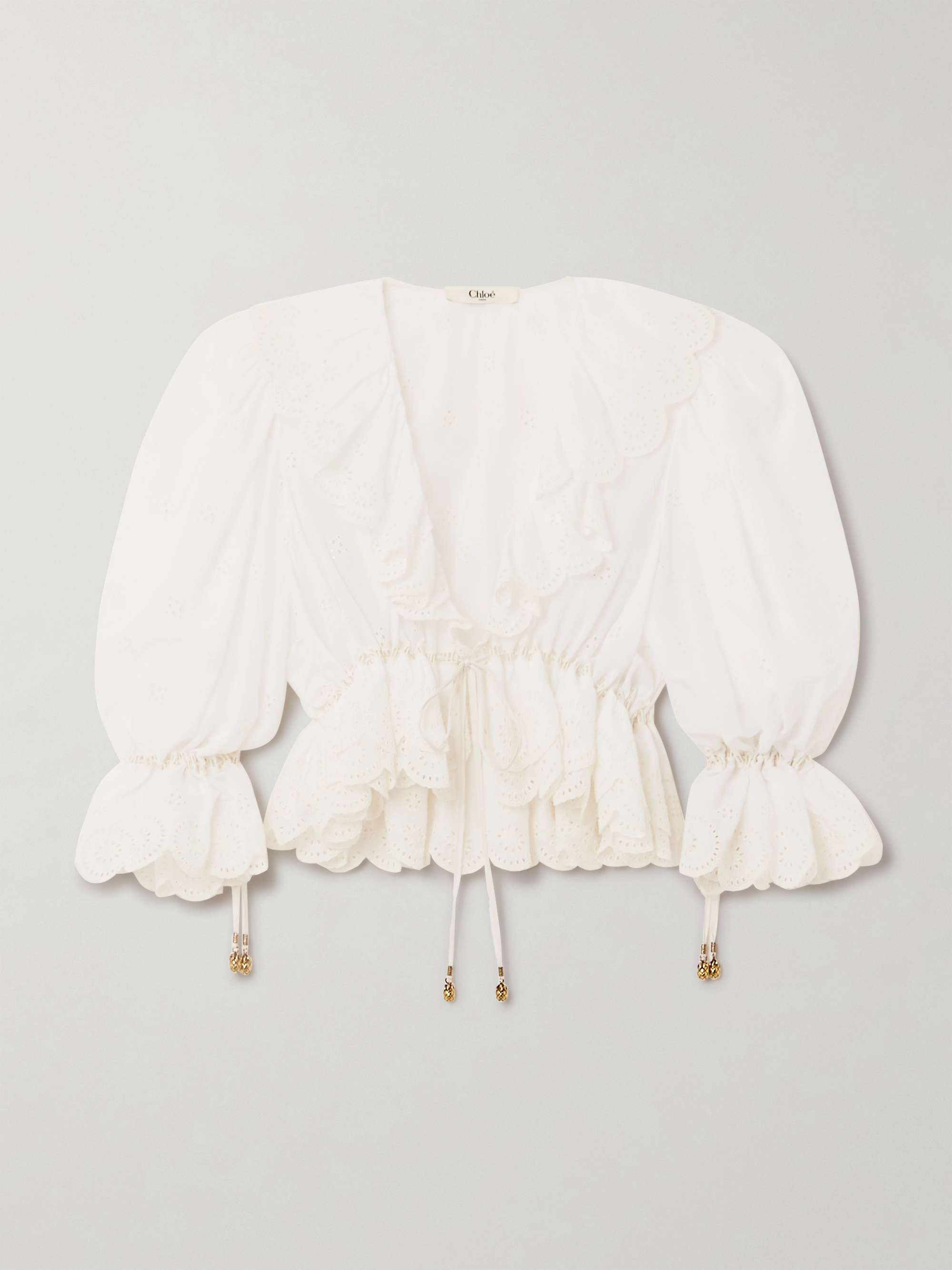 Cropped ruffled broderie anglaise cotton-voile blouse view