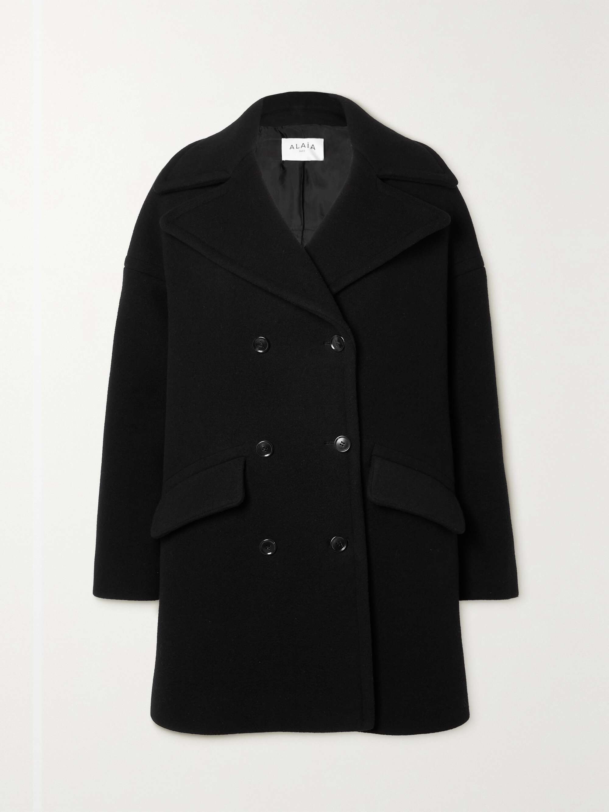 Archetypes leather-trimmed wool-blend coat view