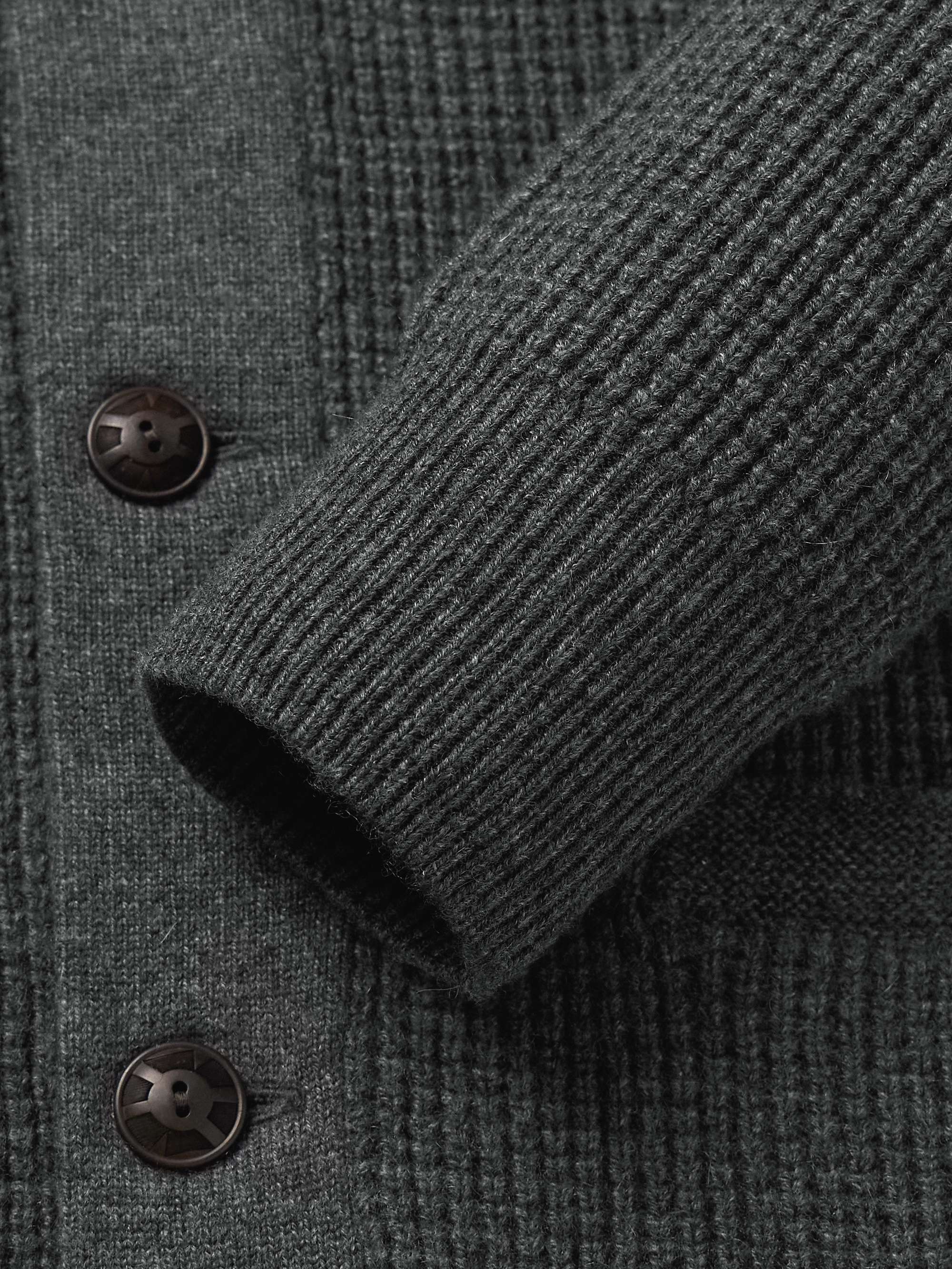 Shawl-Collar Waffle-Knit Cashmere Cardigan view