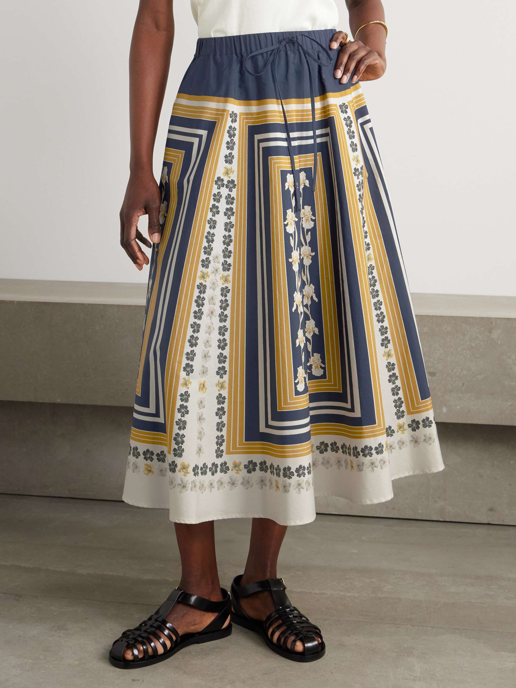 Printed cotton-poplin midi skirt view
