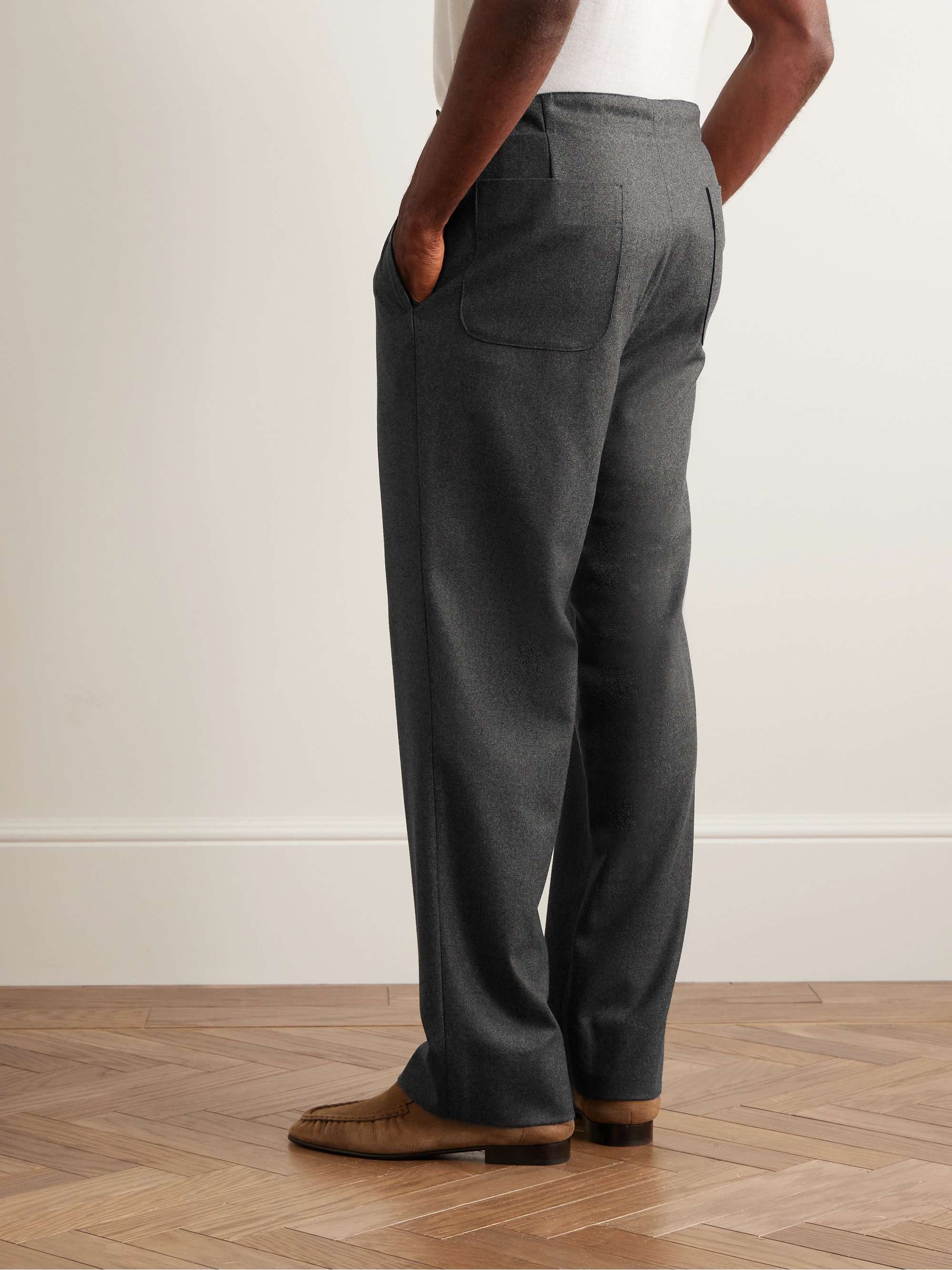 Straight-Leg Pleated Wool-Flannel Drawstring Trousers view