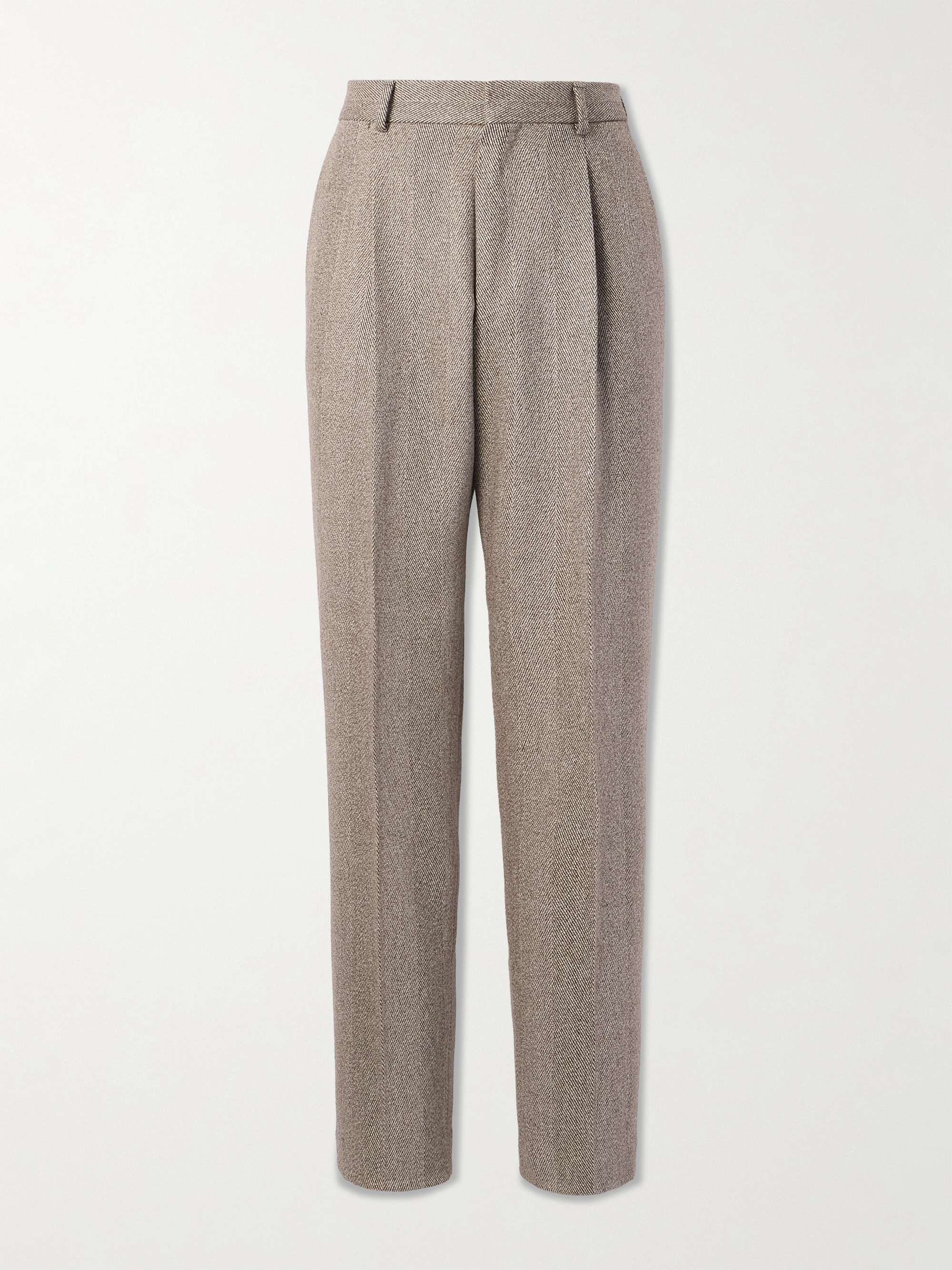 Anden Straight-Leg Pleated Chevron Wool Trousers view
