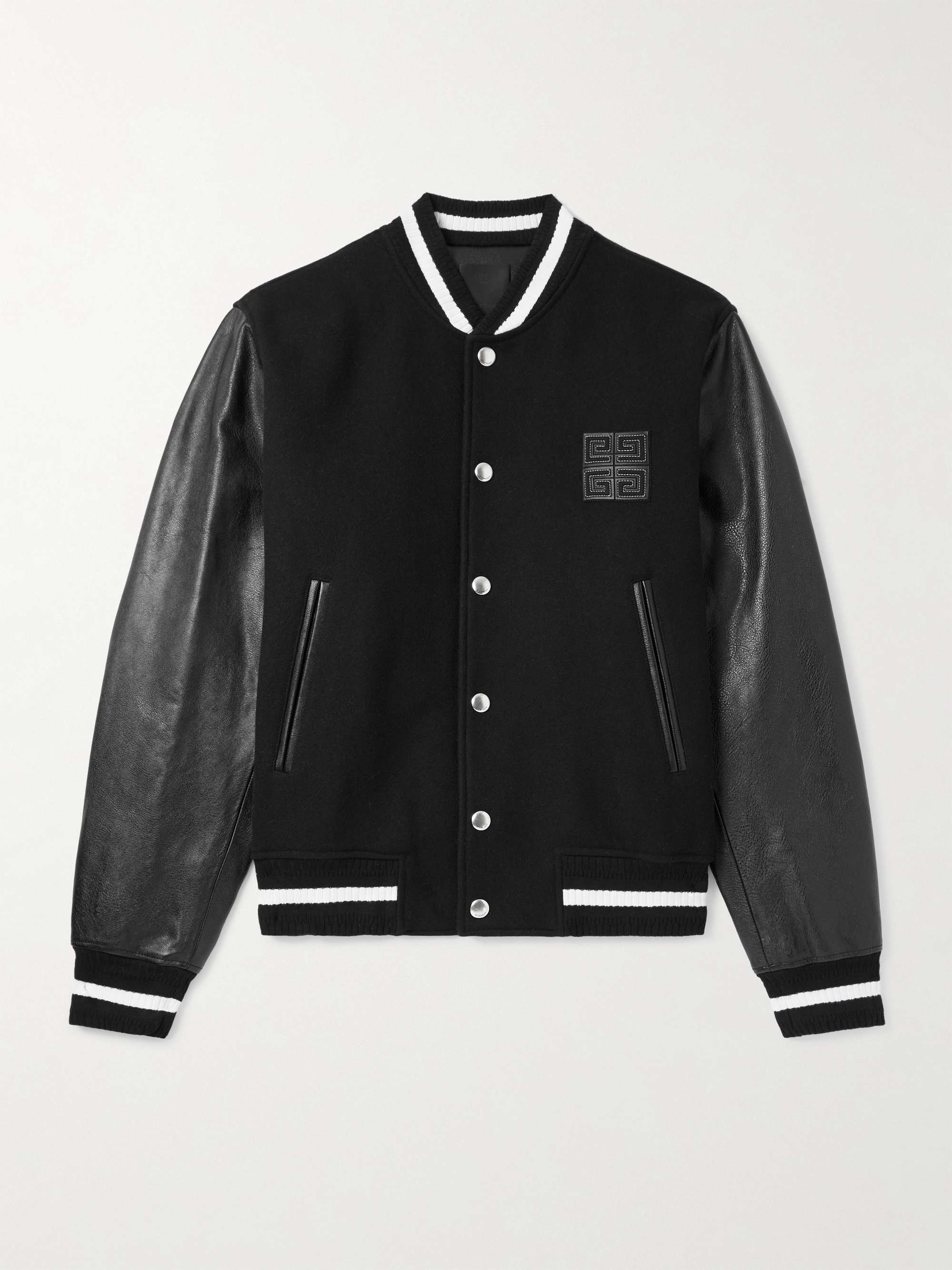 Logo-Appliquéd Brushed Wool-Blend and Leather Varsity Jacket view