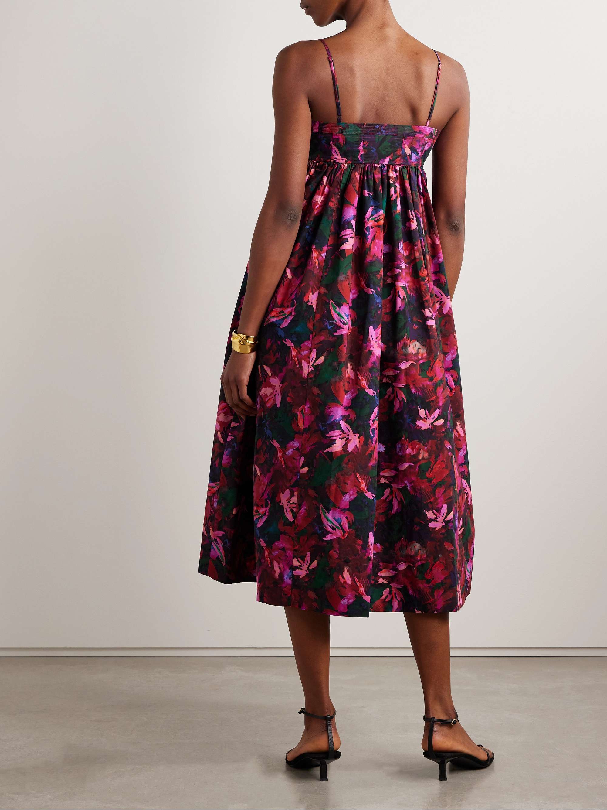 Lucille gathered floral-print cotton-poplin midi dress view
