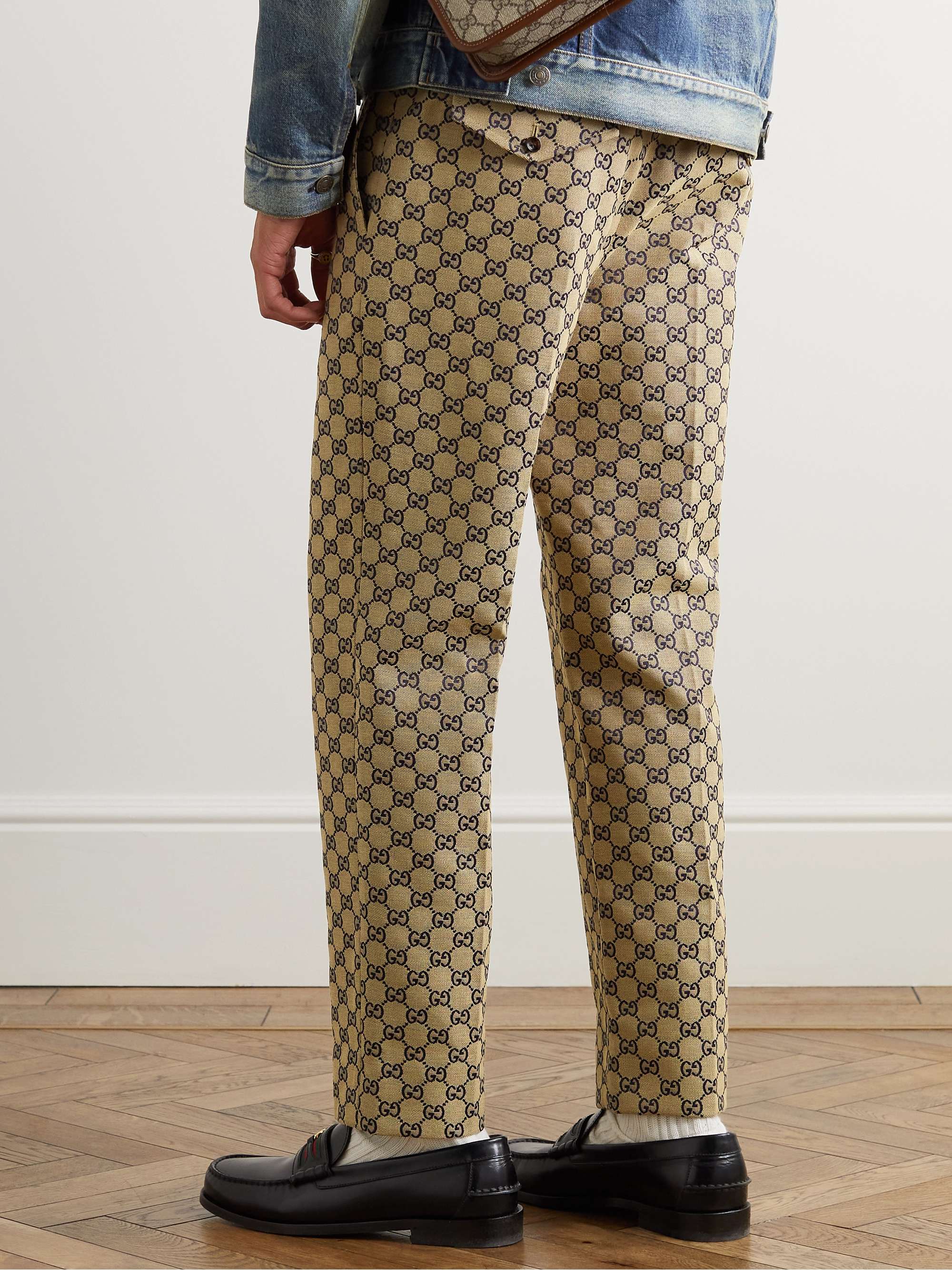Tapered Monogrammed Cotton-Blend Jacquard Drawstring Trousers view