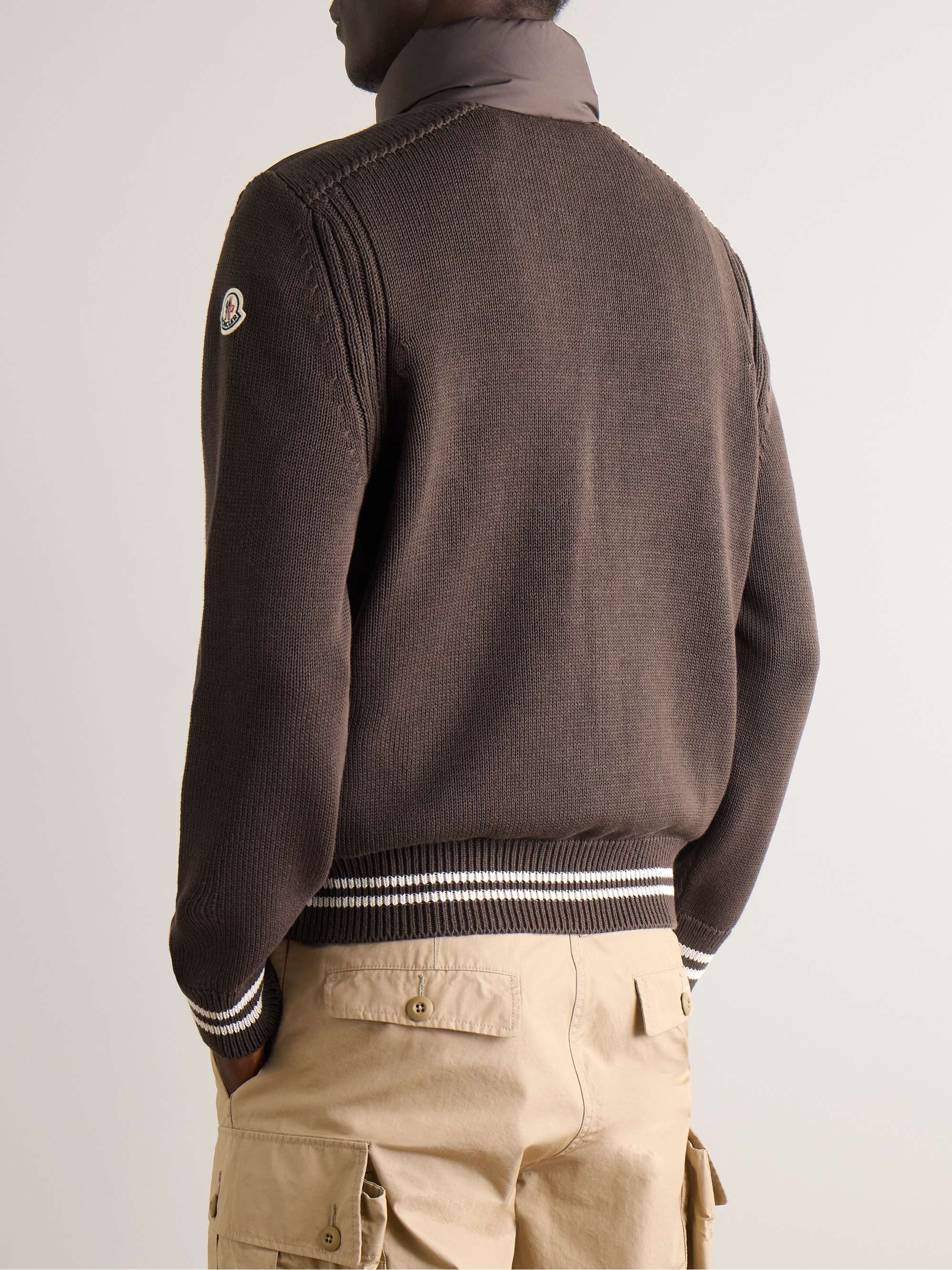 Logo-Appliquéd Ribbed Cotton and Quilted Shell Down Cardigan view