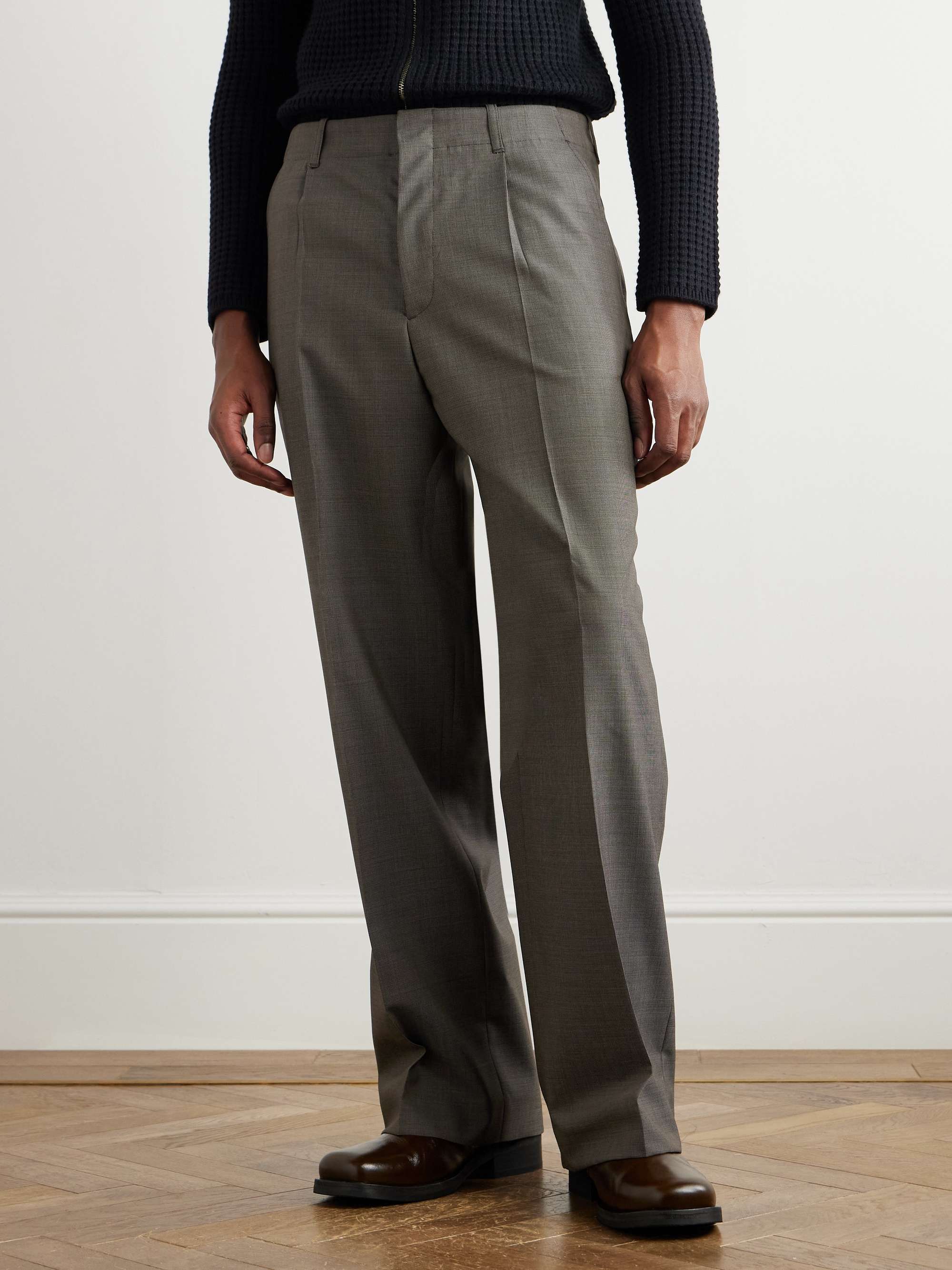 Borrowed Straight-Leg Pleated Checked Wool Chinos view